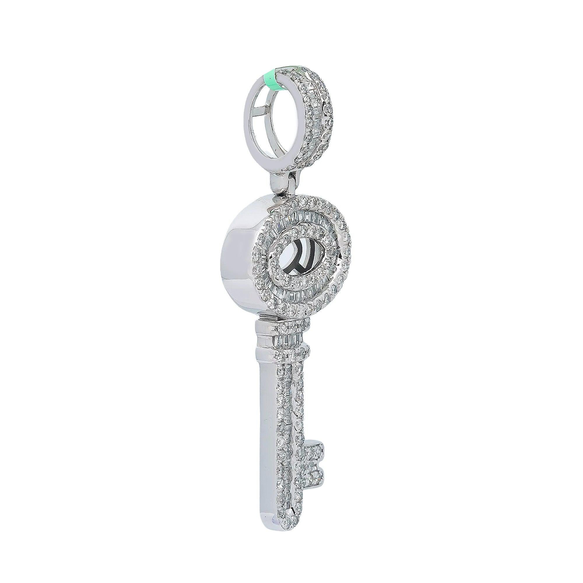 14K WHITE GOLD OVAL KEY PENDANT WITH 2.61 CT DIAMONDS