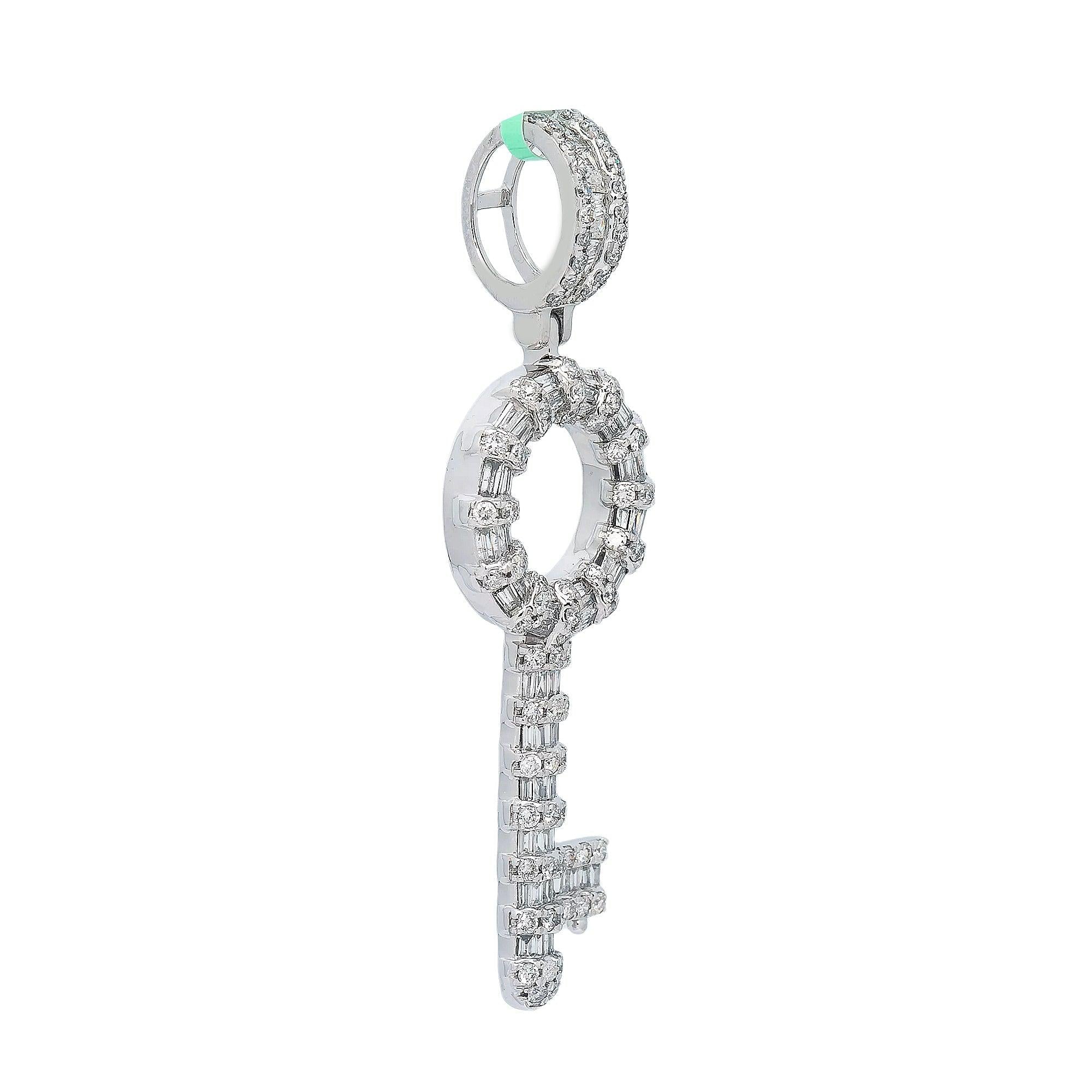 14K WHITE GOLD OVAL KEY PENDANT WITH 2.65 CT DIAMONDS