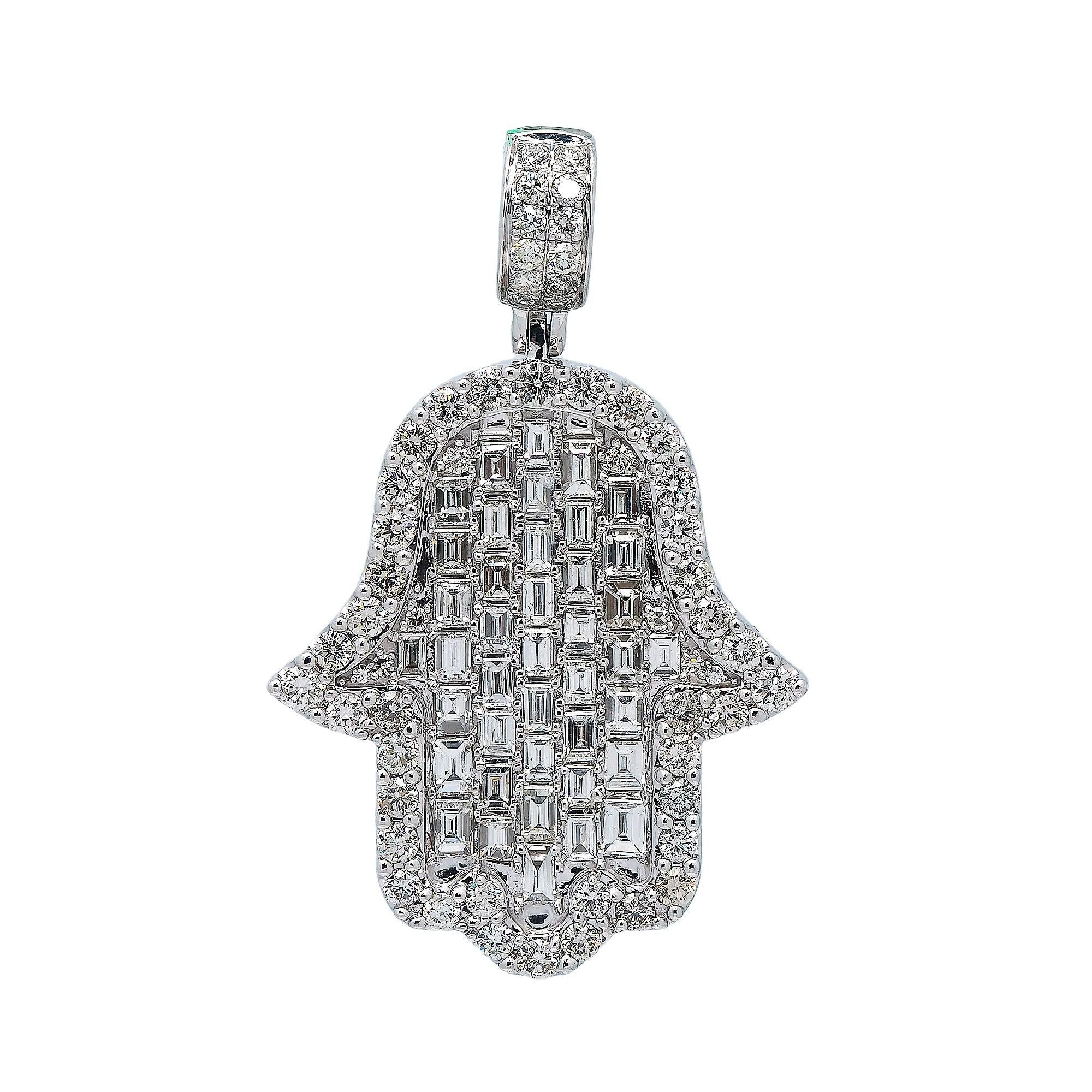 14K WHITE GOLD HAMSA PENDANT WITH 4.85 CT DIAMONDS
