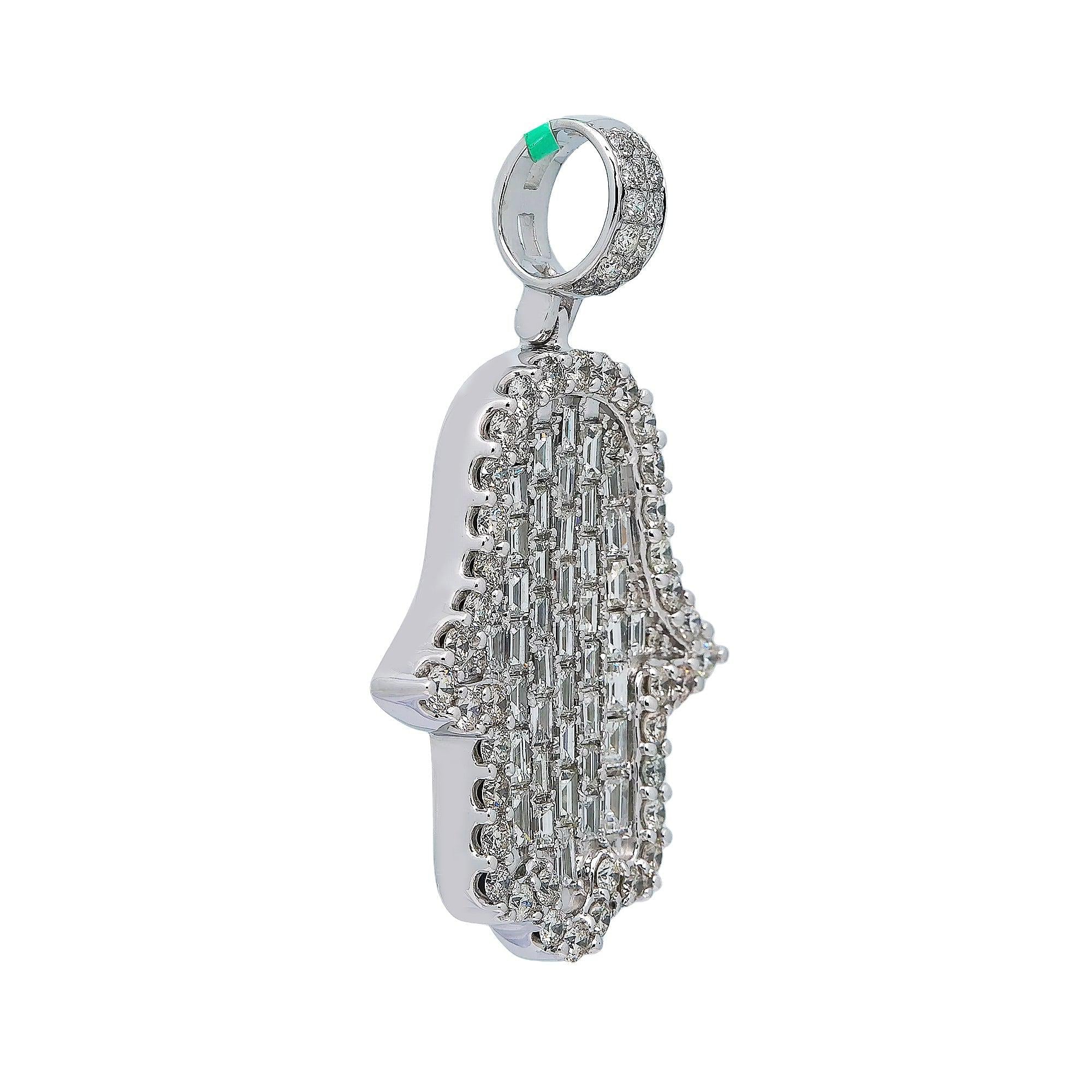 14K WHITE GOLD HAMSA PENDANT WITH 4.85 CT DIAMONDS