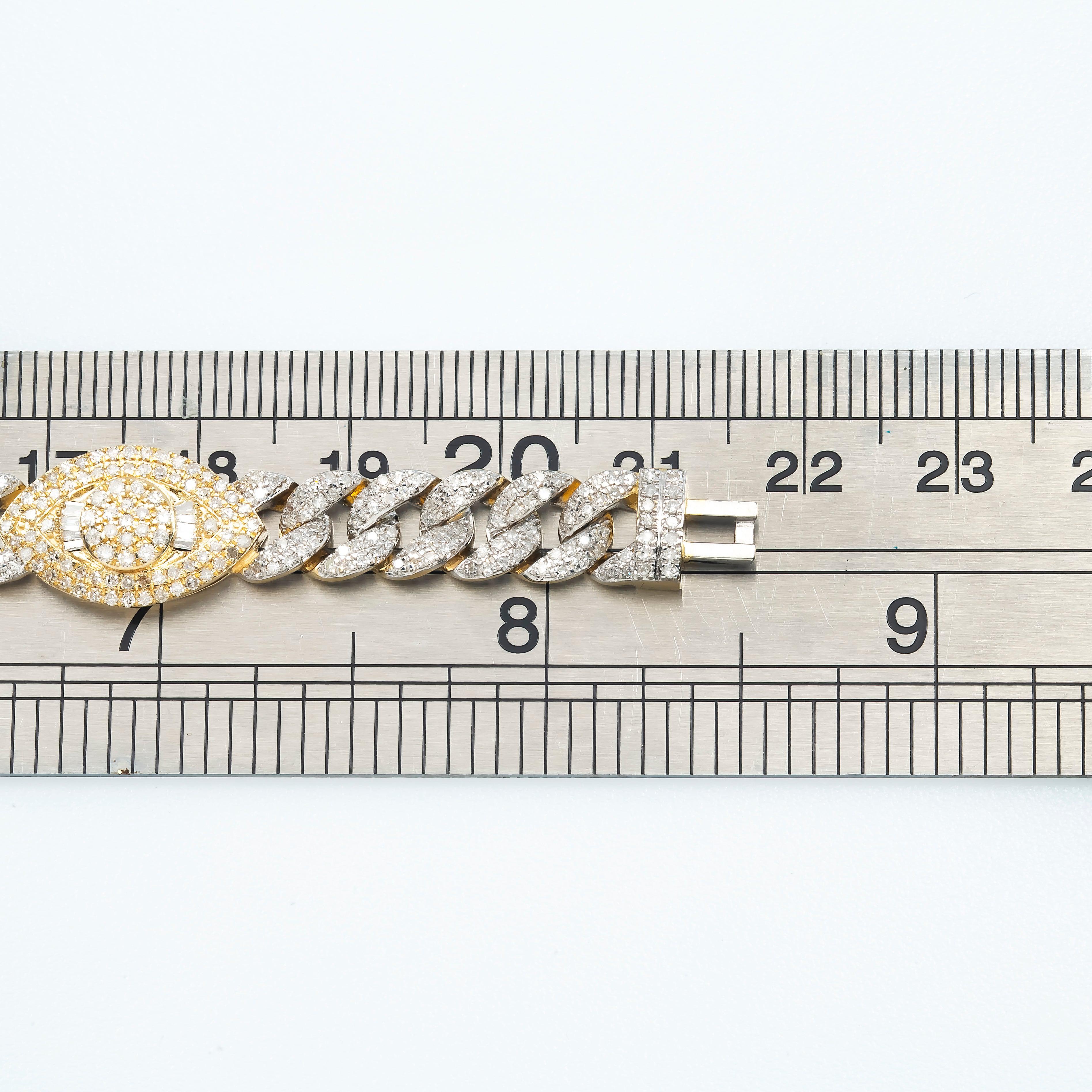 14K GOLD CUBAN EVIL EYES BRACELET 3.40 CT DIAMONDS