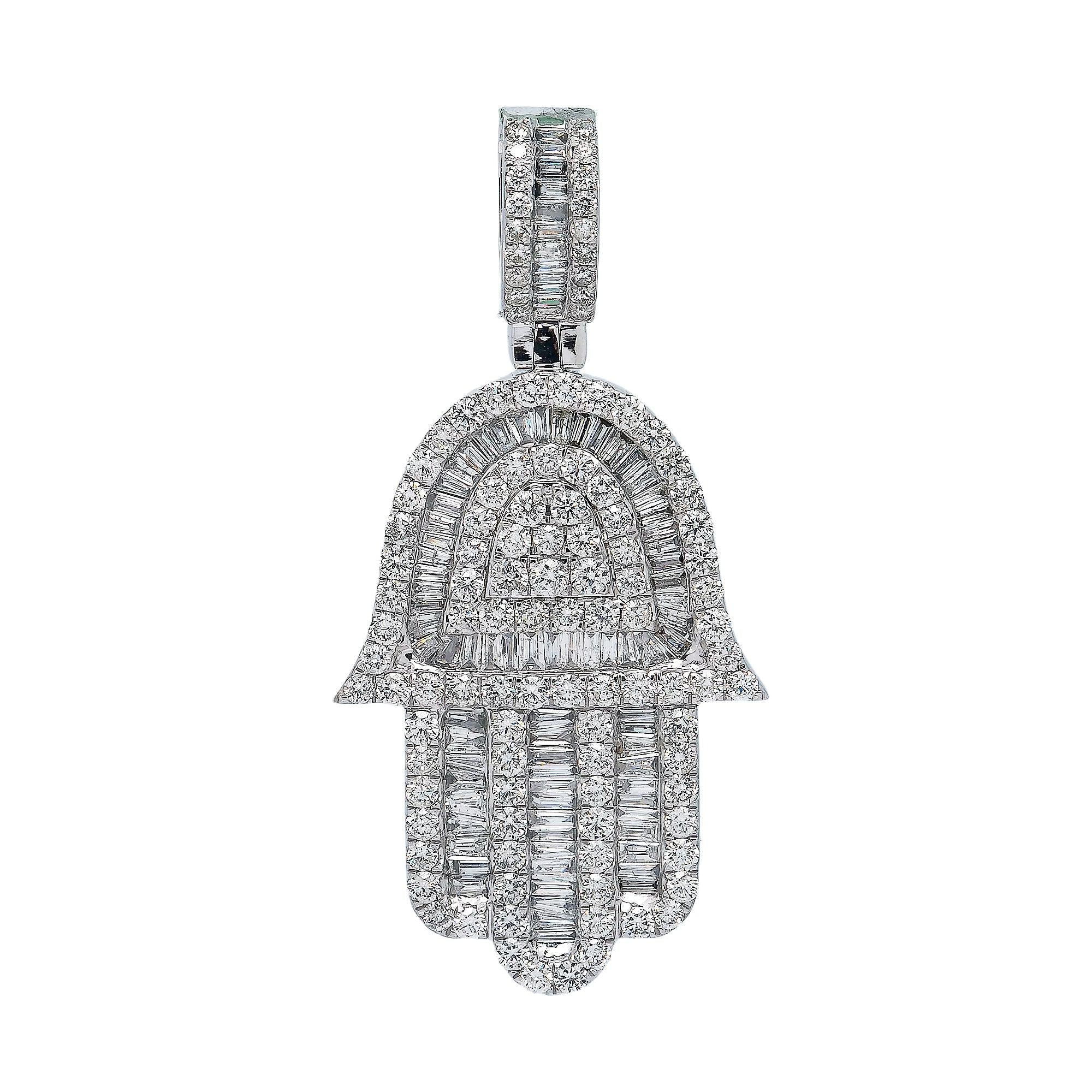 14K WHITE GOLD HAMSA PENDANT WITH 3.50 CT DIAMONDS