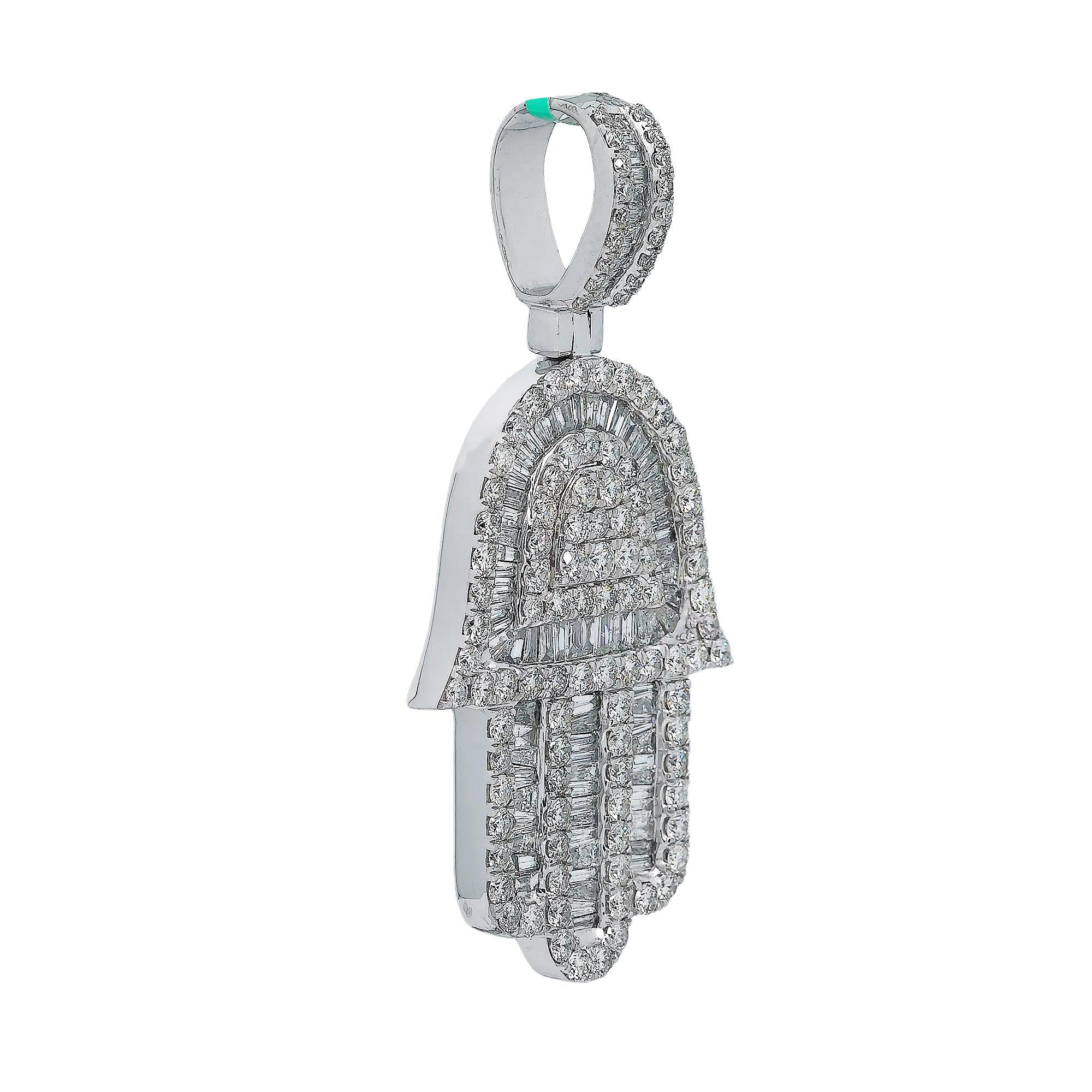 14K WHITE GOLD HAMSA PENDANT WITH 3.50 CT DIAMONDS