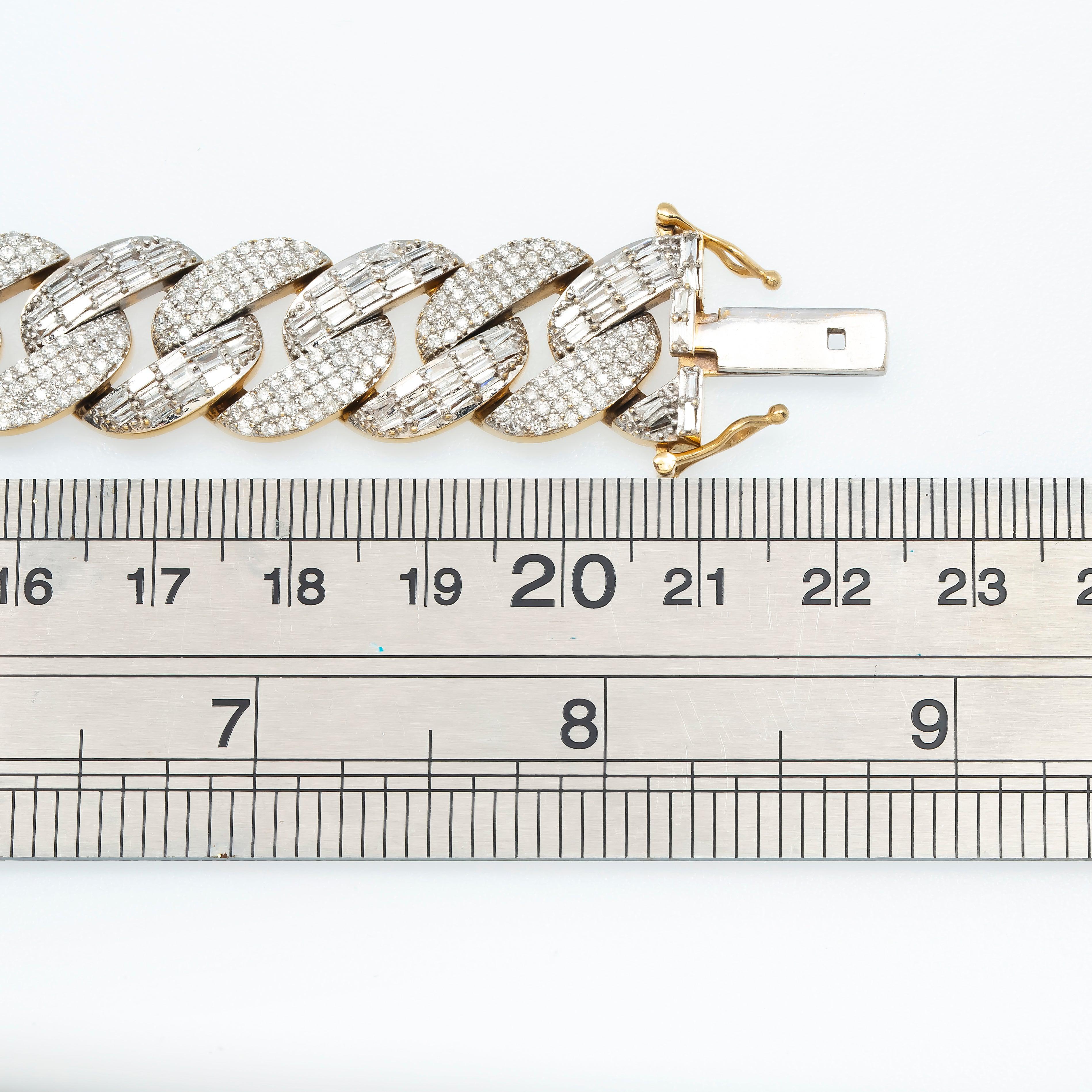 14K GOLD BAGUETTE DIAMONDS CUBAN LINK BRACELET 8.53 CT