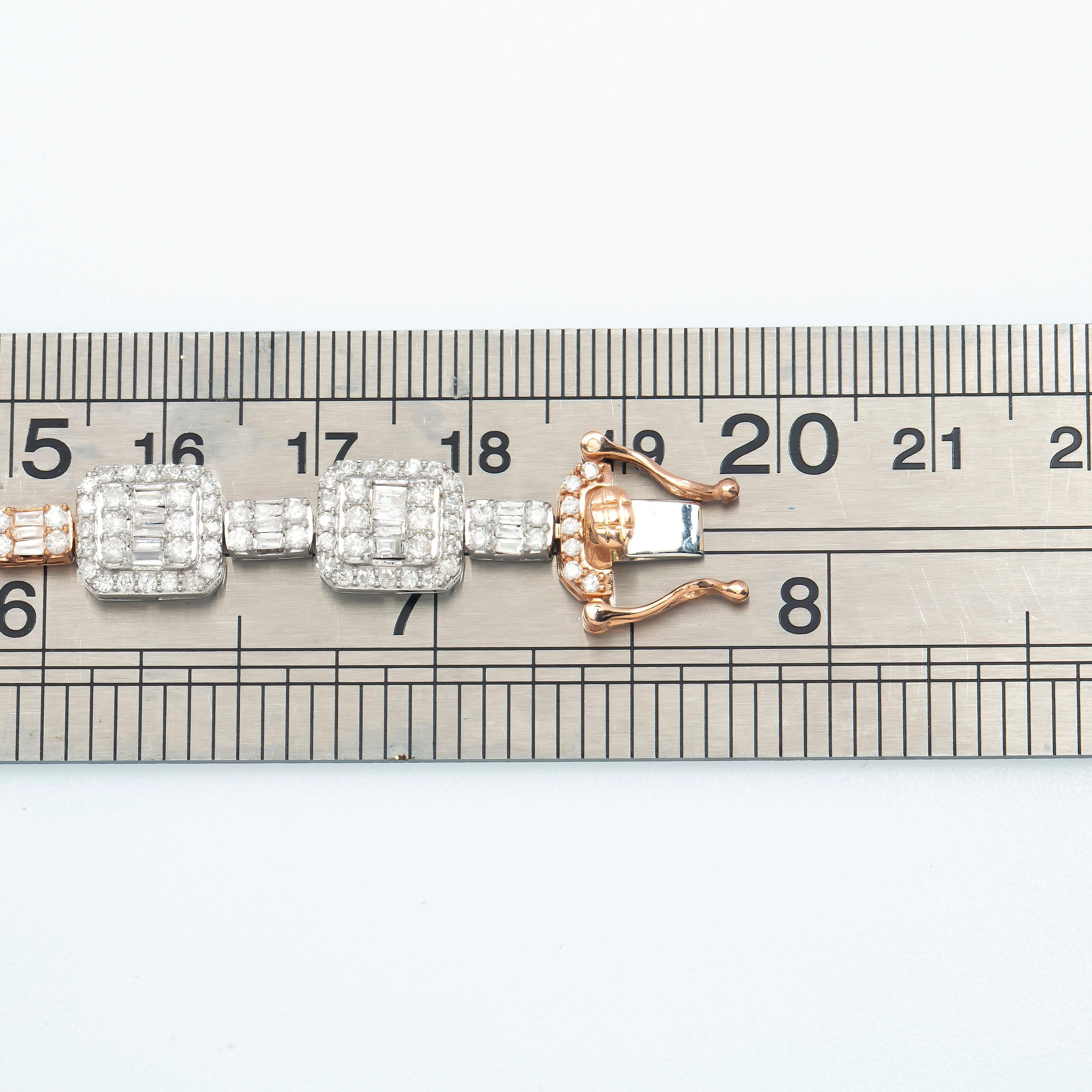14K GOLD TWO-TONE BAGUETTE DIAMONDS SQUARE BRACELET 4.65 CT