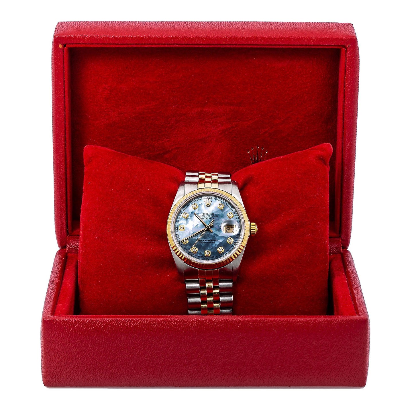 Rolex Datejust Diamond Watch, 36mm, Blue mop Diamond Dial With Two Tone Jubilee Bracelet