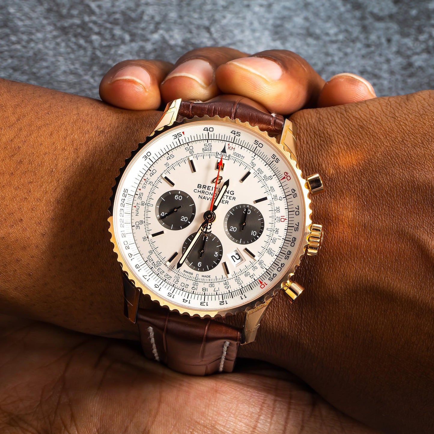Breitling Navitimer RB0127121G1P1 46MM Silver Dial With Brown Leather Bracelet