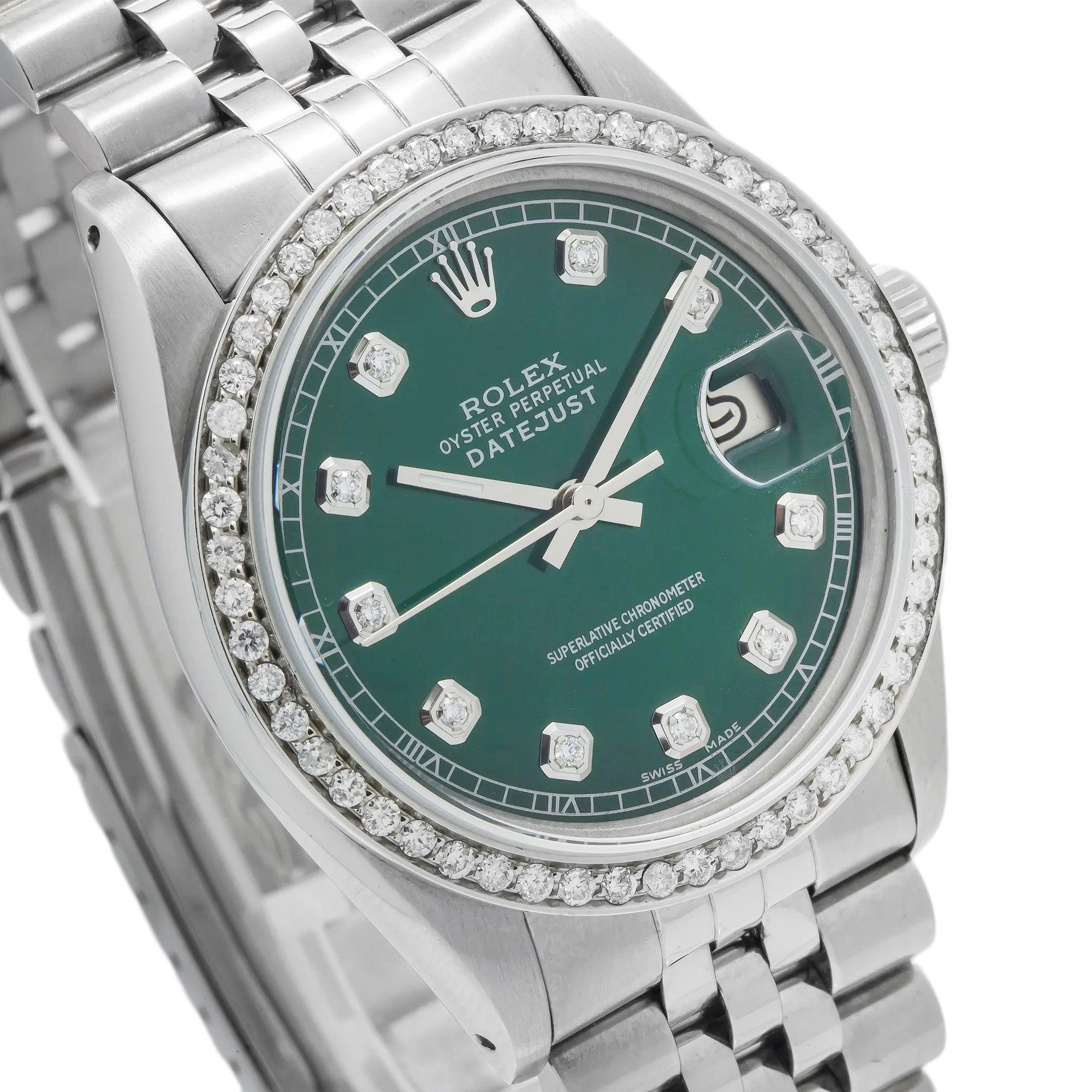 Rolex Datejust 1601 36MM Green Diamond Dial With Stainless Steel Jubilee Bracelet