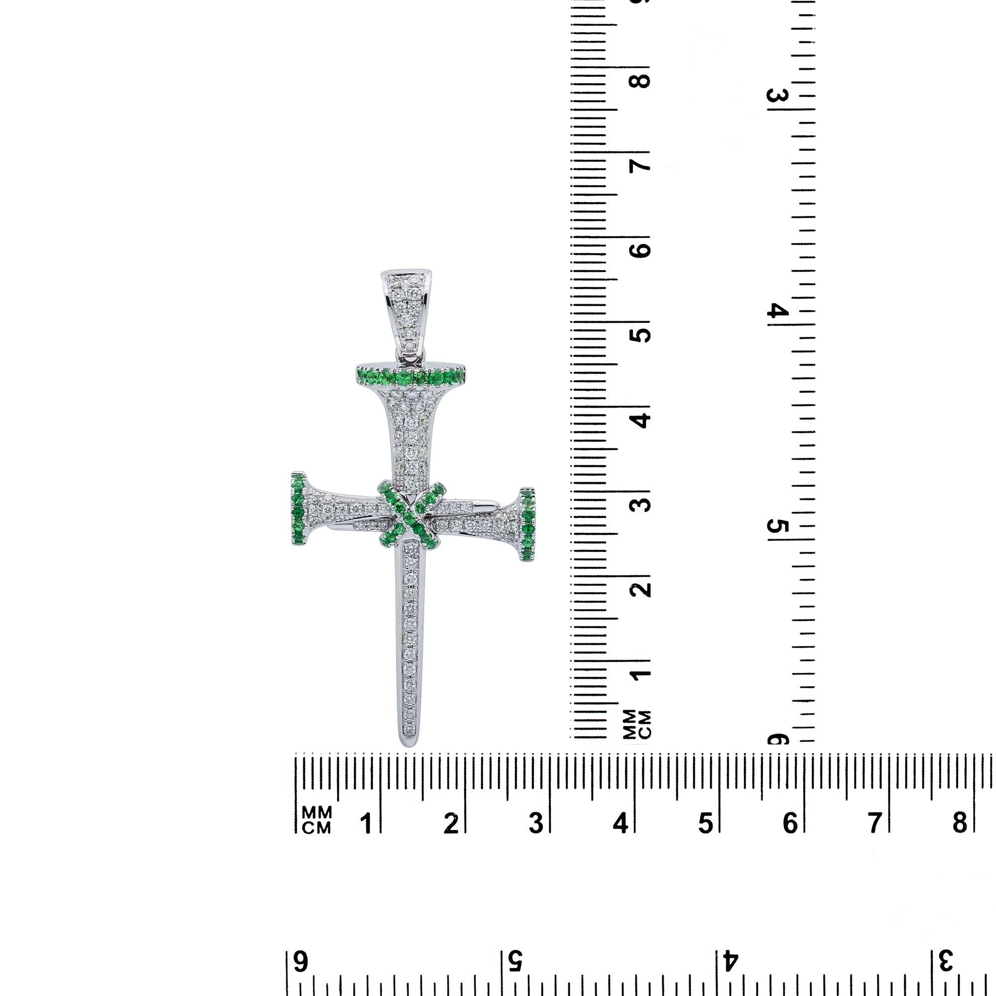 Unisex 14K White Gold Cross Pendant with 0.52 CT Diamonds and 0.45 Ct Emerald