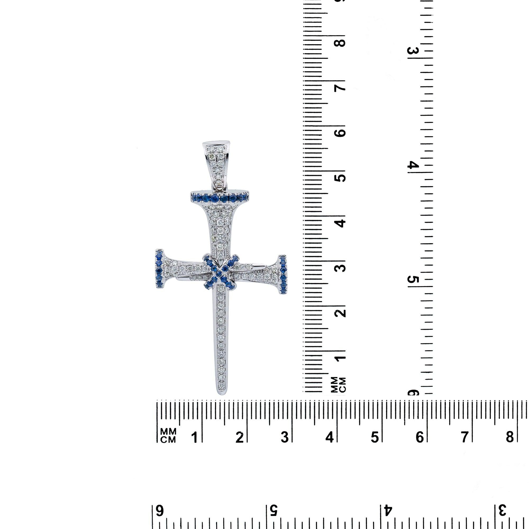 Unisex 14K White Gold Cross Pendant with 0.55 CT Diamonds and 0.40 Ct Sapphire