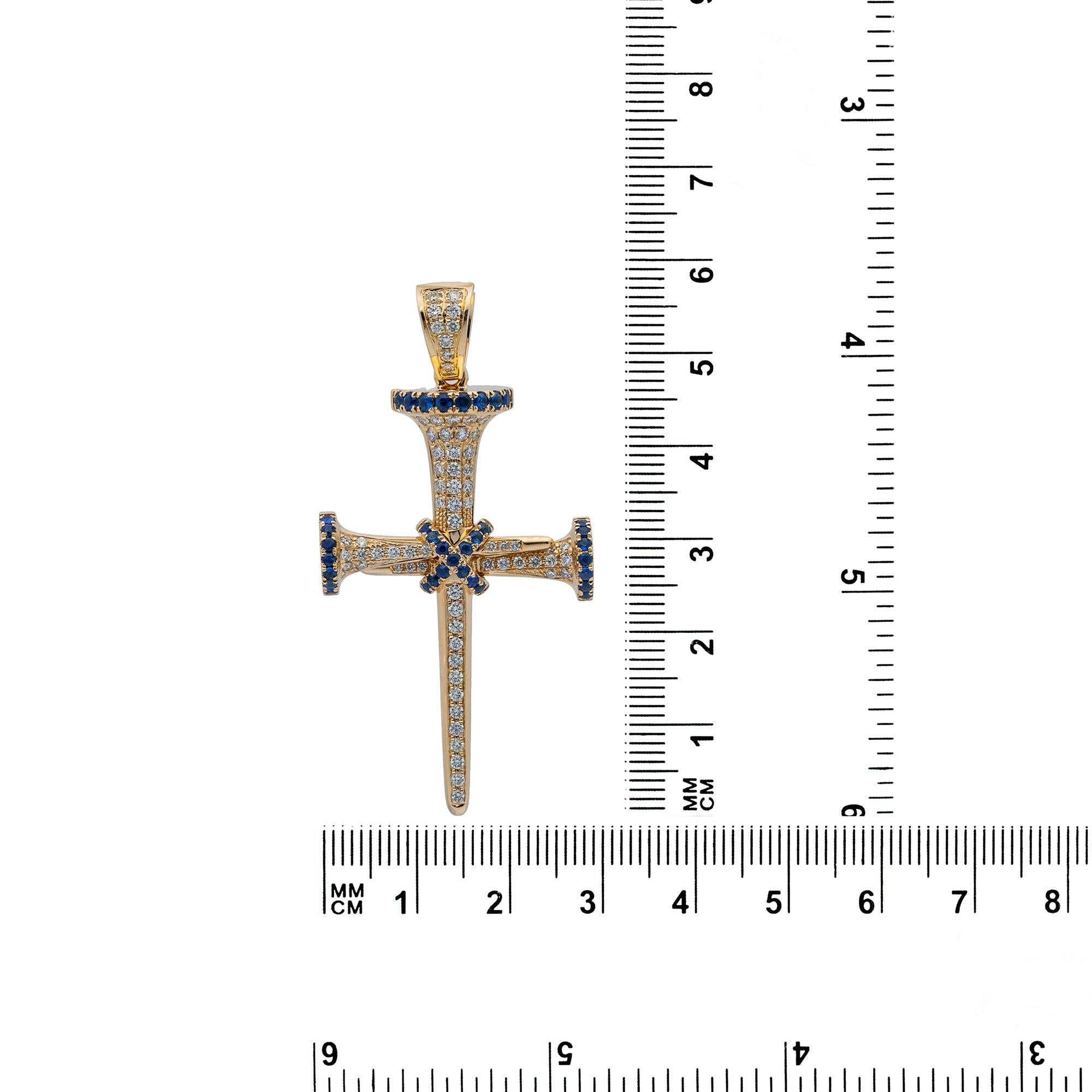 Unisex 14K Yellow Gold Cross Pendant with 0.55 CT Diamonds and 0.50 Ct Sapphire