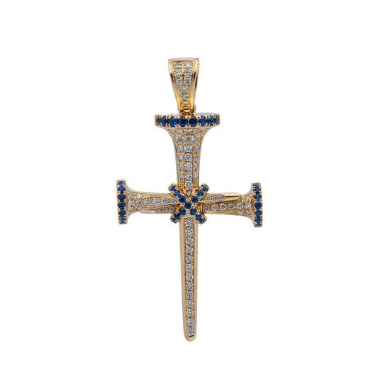 Unisex 14K Yellow Gold Cross Pendant with 0.55 CT Diamonds and 0.50 Ct Sapphire