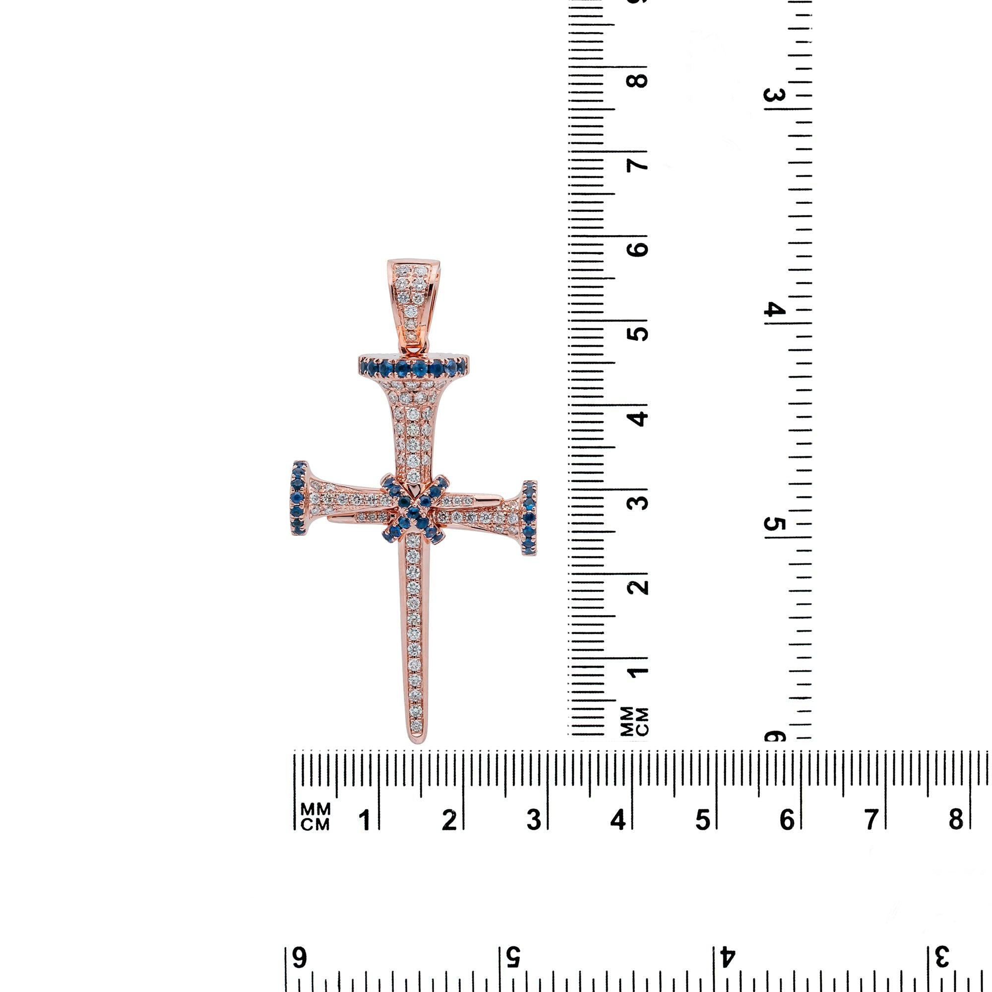 Unisex 14K Rose Gold Cross Pendant with 0.53 CT Diamonds and 0.40 Ct Sapphire