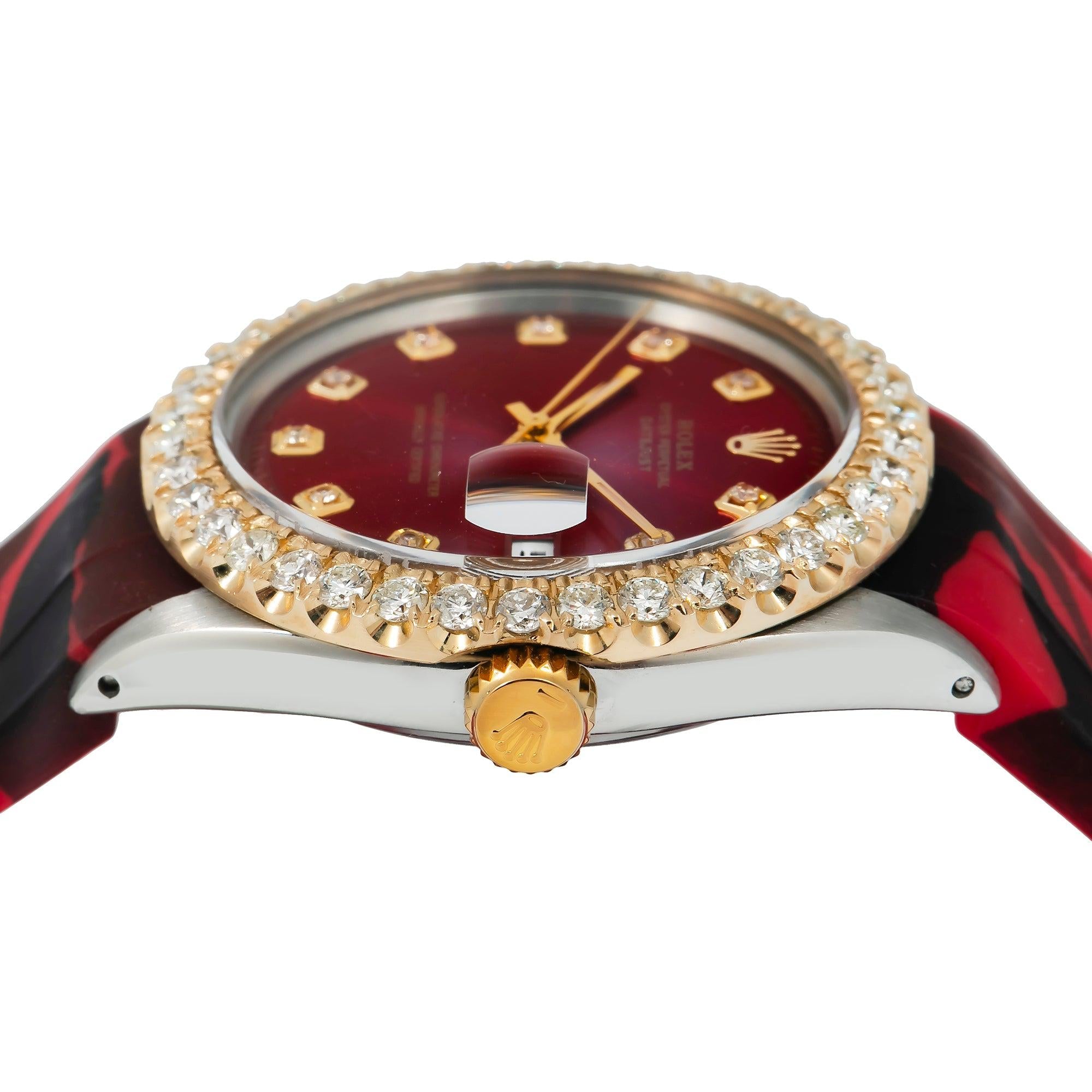 Rolex Datejust 1603 36MM Red Diamond Dial With Diamond Bezel