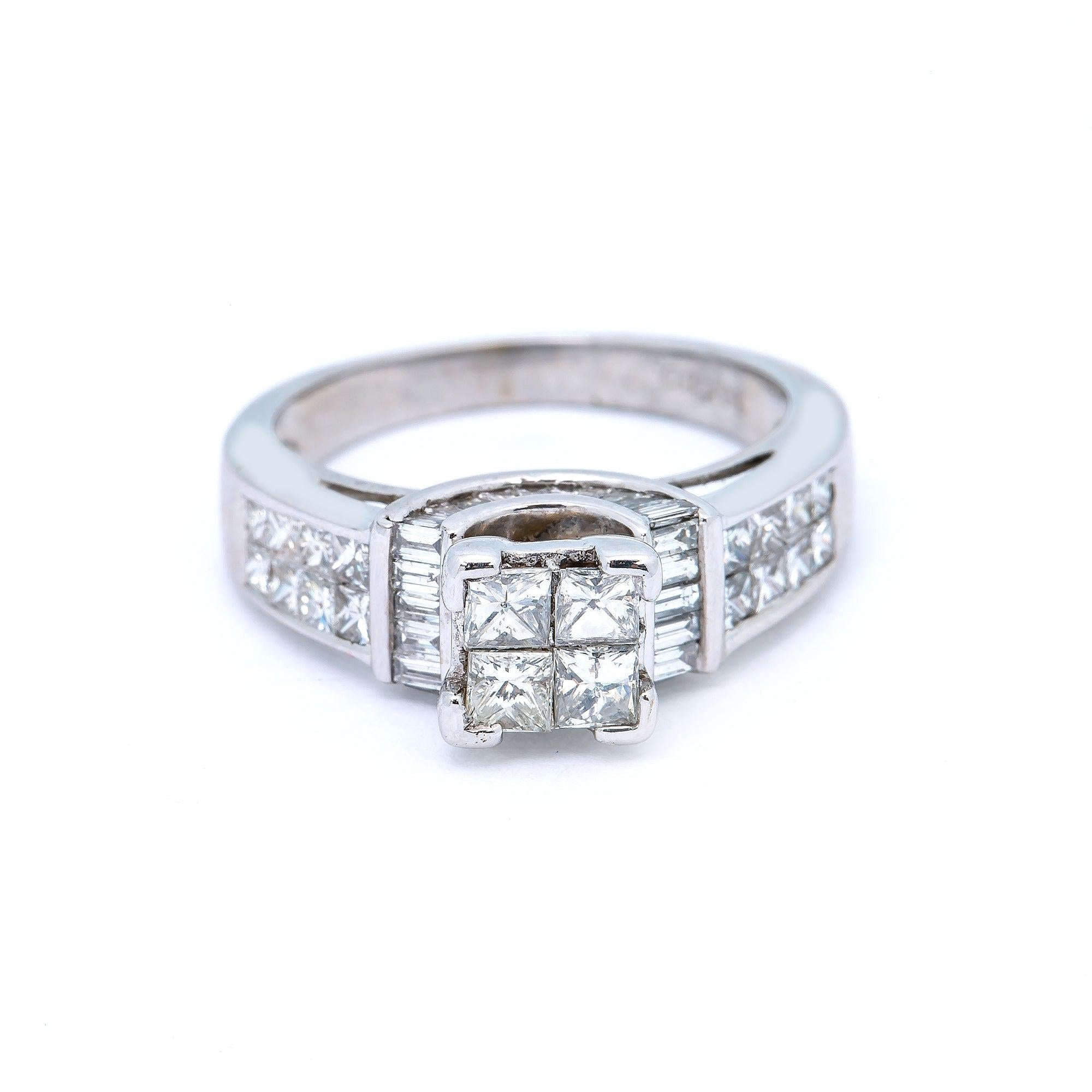 14K WHITE GOLD PRINCESS CUT ENGAGEMENT RING 1.75 CT