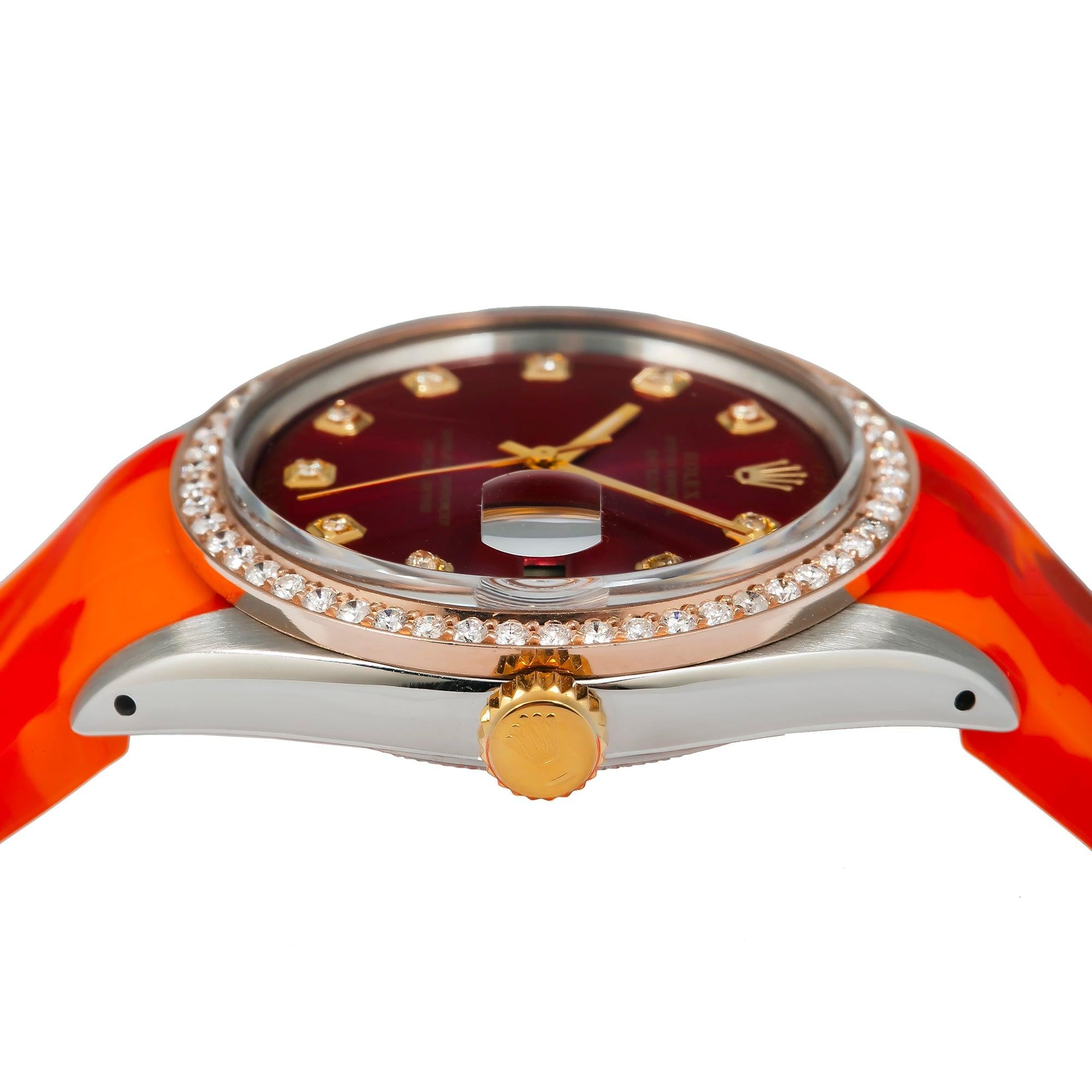 Rolex Datejust 1603 36MM Red Diamond Dial With Diamond Bezel