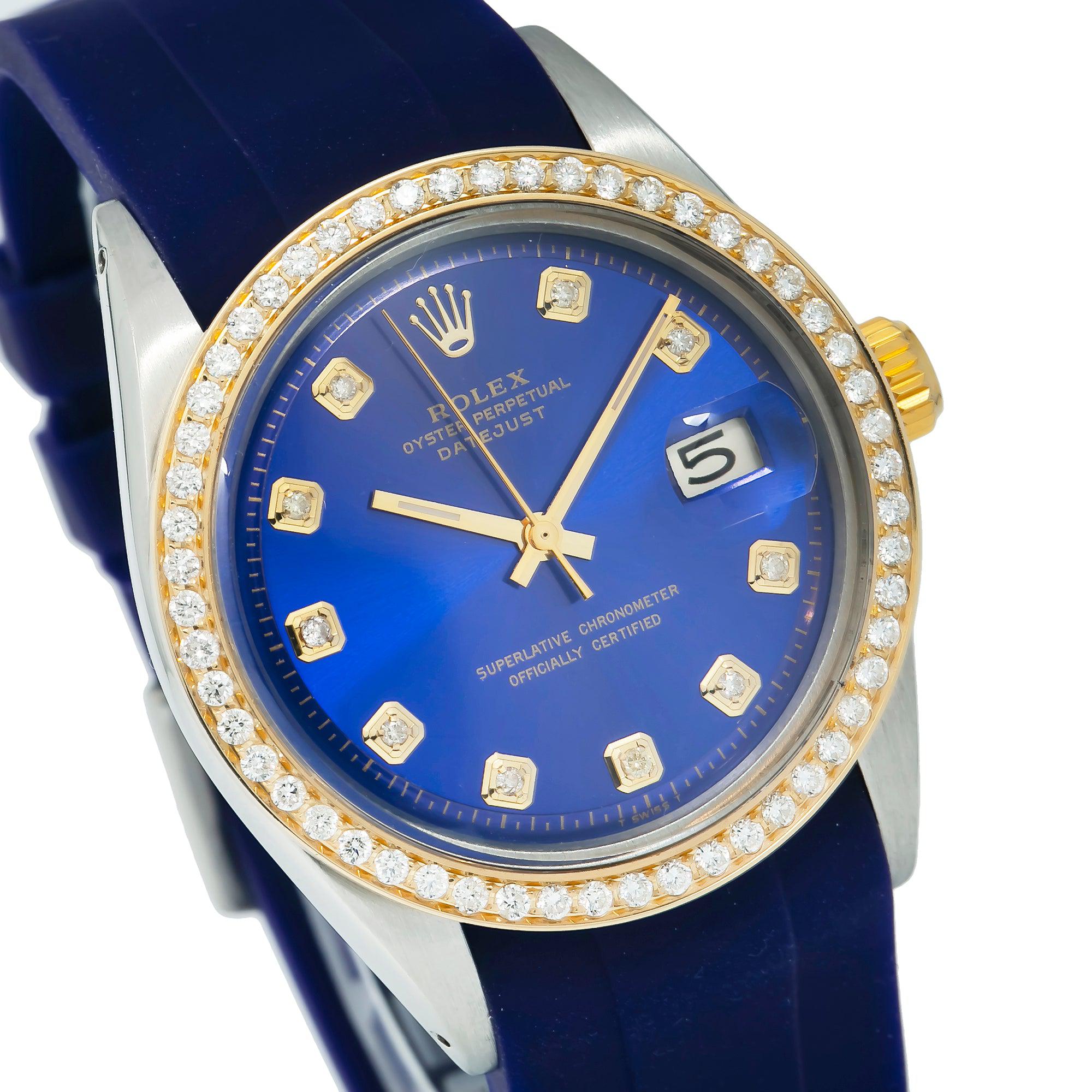 Rolex Datejust 1601 36MM Blue Diamond Dial With Diamond Bezel