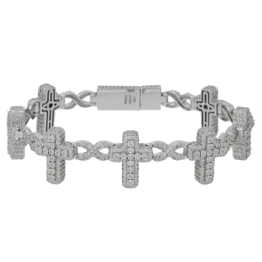 10K GOLD ROUND DIAMONDS CROSS INFINITY CHAIN BRACELET 13.29 CT