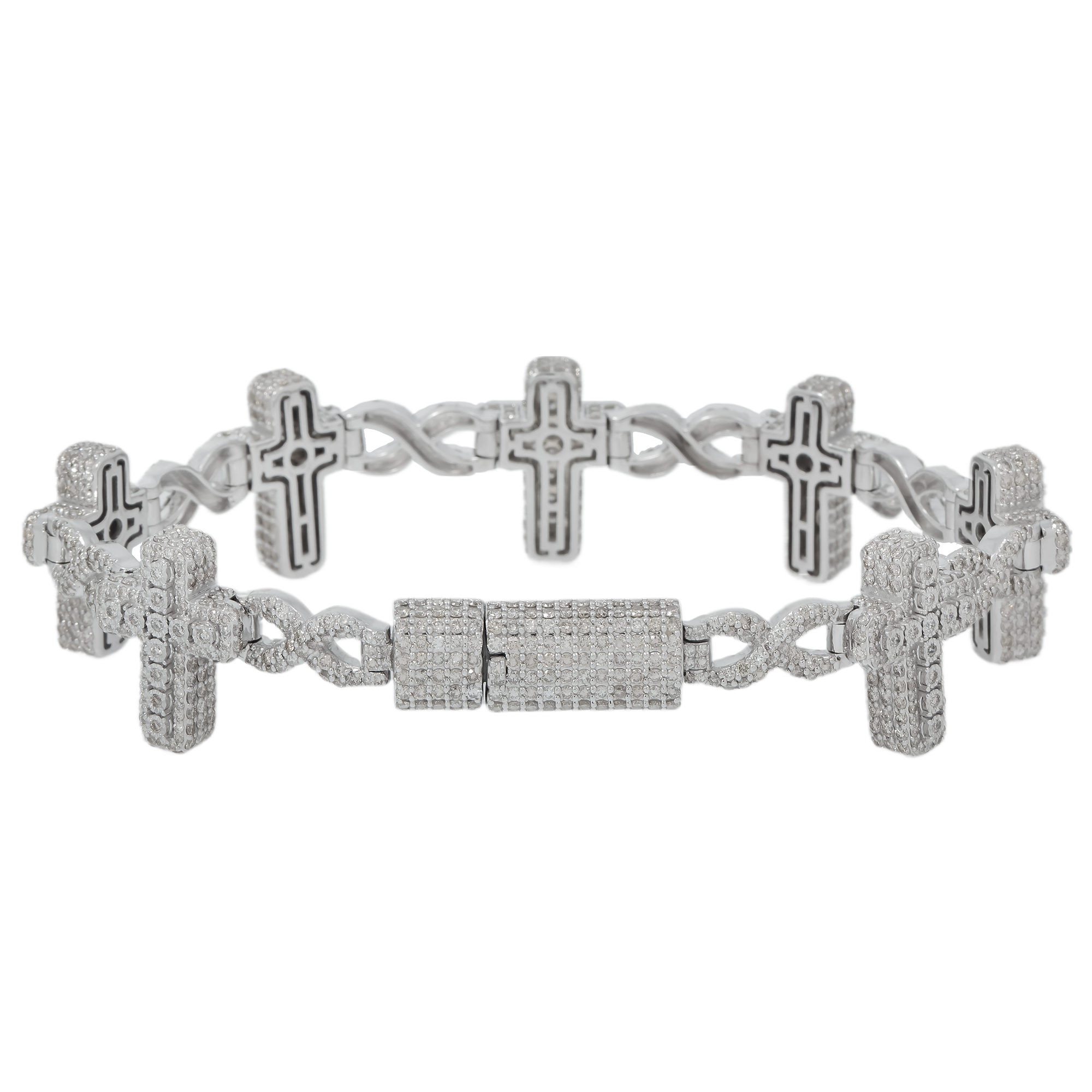 10K GOLD ROUND DIAMONDS CROSS INFINITY CHAIN BRACELET 13.29 CT