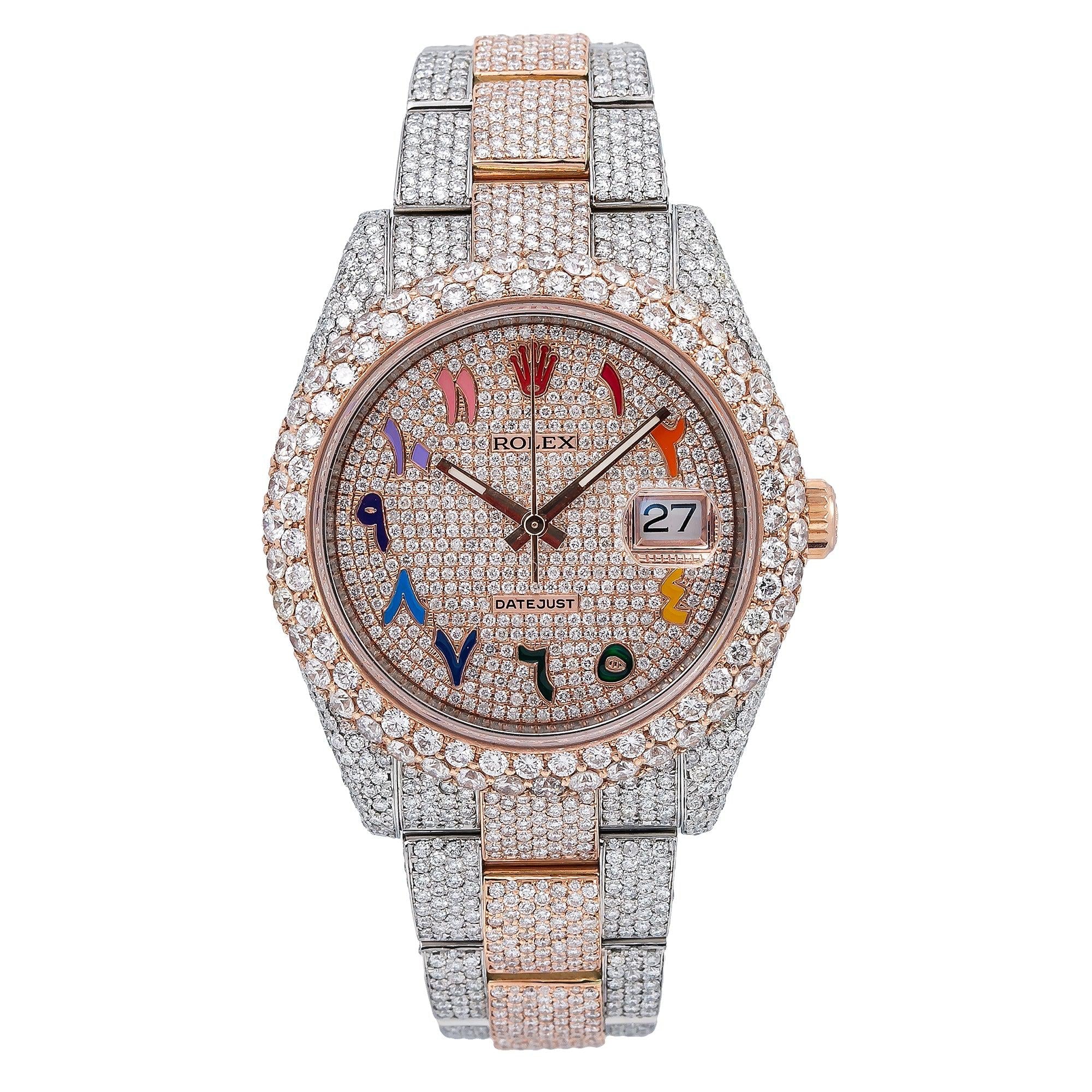 Rolex Datejust 41MM 126331 Diamond Paved Rainbow Eastern Arabic Dial Diamond Bezel Two Tone Full Diamond Jubilee Bracelet