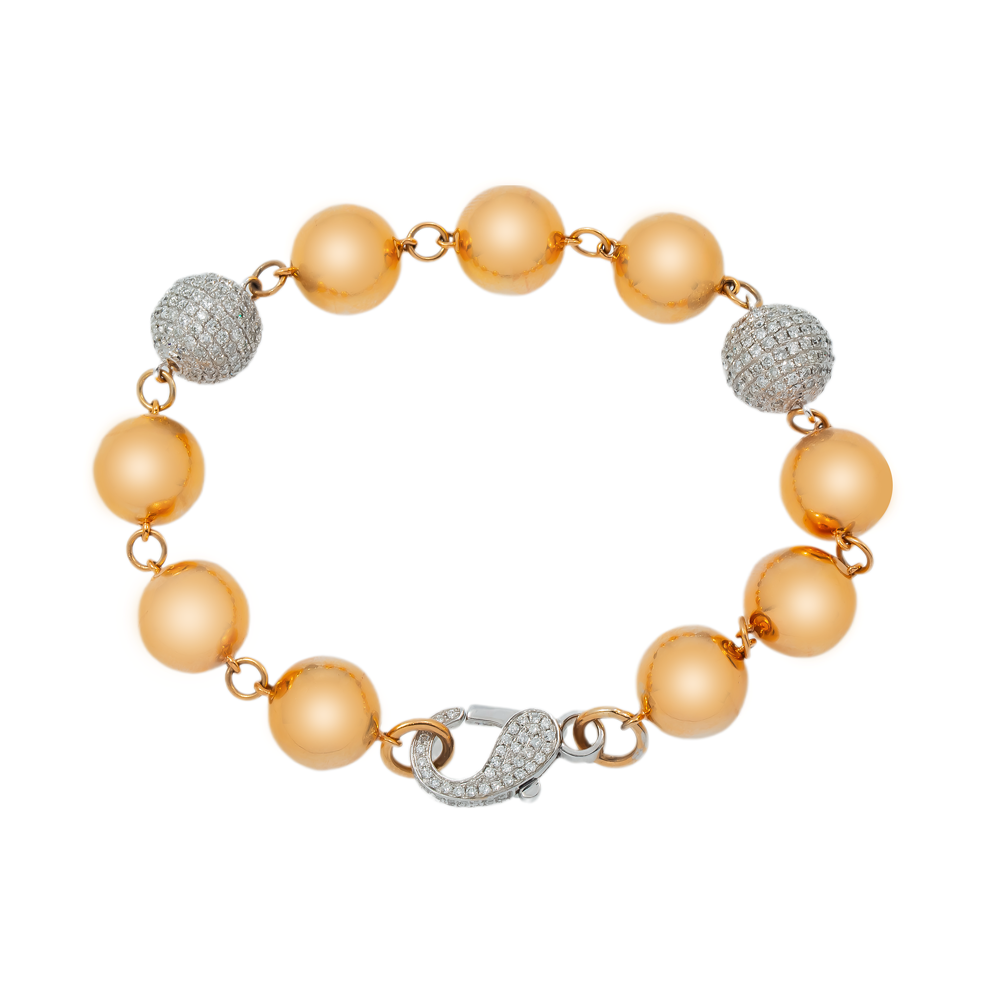 14K GOLD TWO TONE SMALL BALLS BRACELET WITH 3.75 CT DIAMONDS