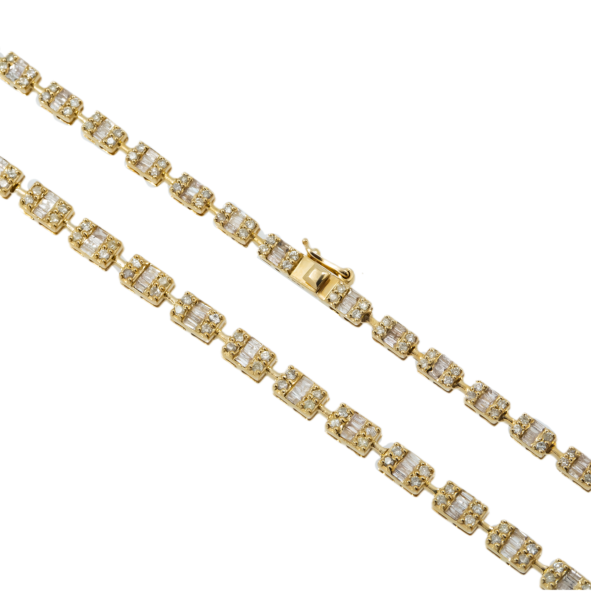 10K GOLD BAGUETTE AND ROUND DIAMOND CHAIN 4.61 CT