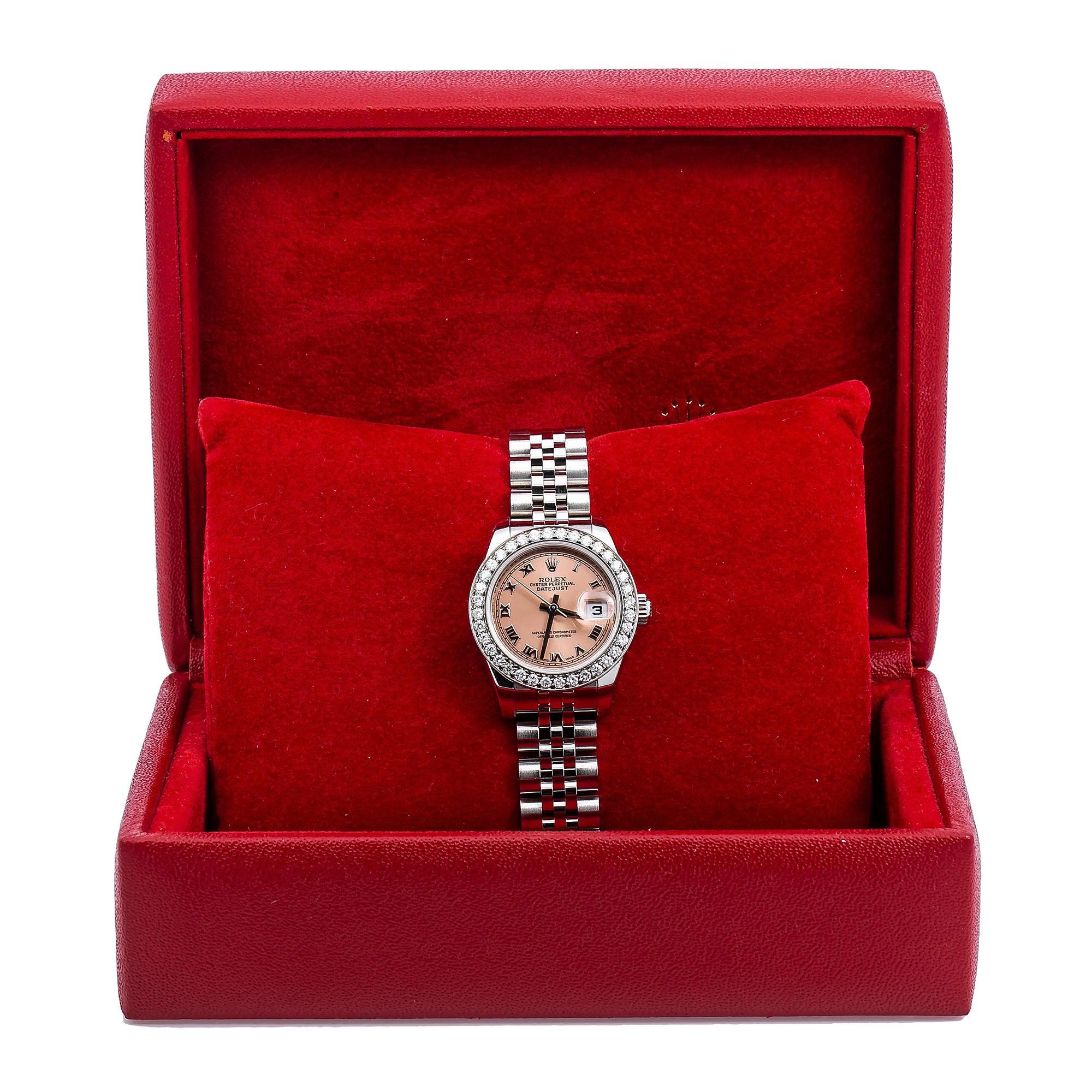 Rolex Datejust 179160 26MM Salmon Roman Dial With 0.80 CT Diamond Bezel