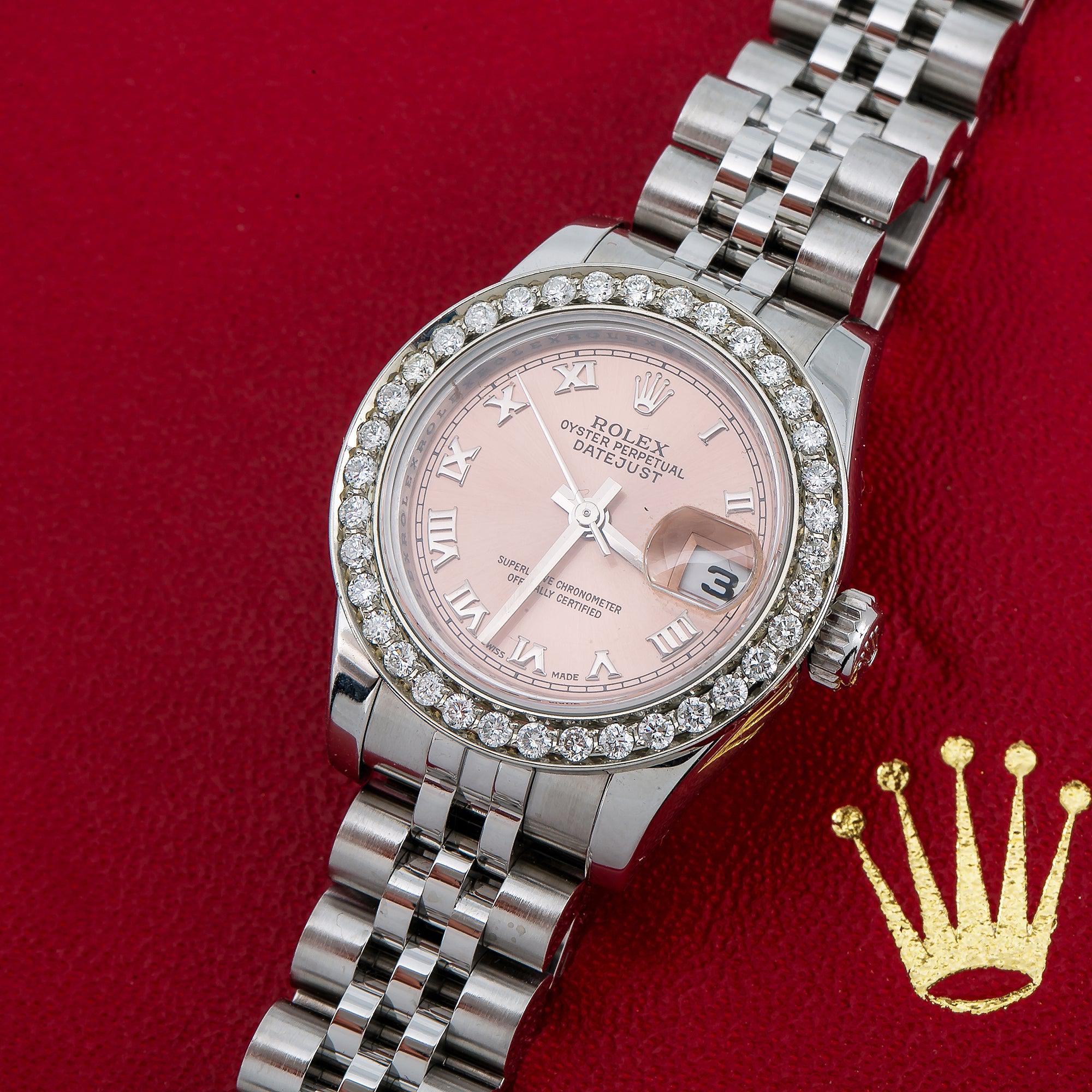 Rolex Datejust 179160 26MM Salmon Roman Dial With 0.80 CT Diamond Bezel