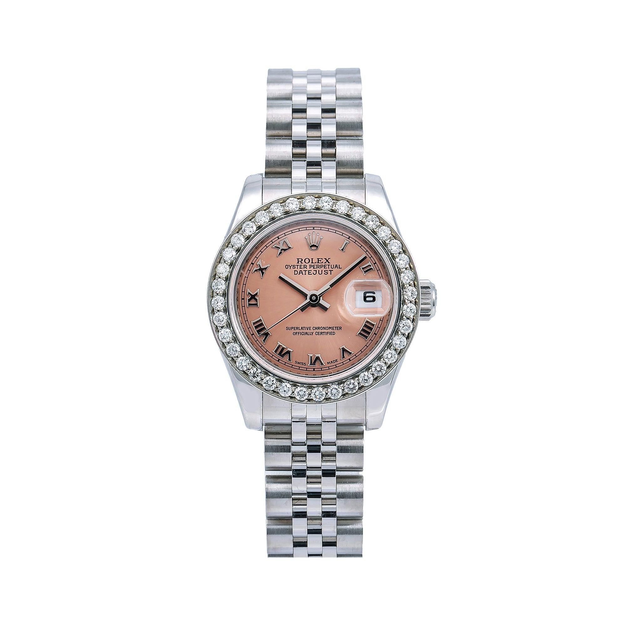 Rolex Datejust 179160 26MM Salmon Roman Dial With 0.80 CT Diamond Bezel