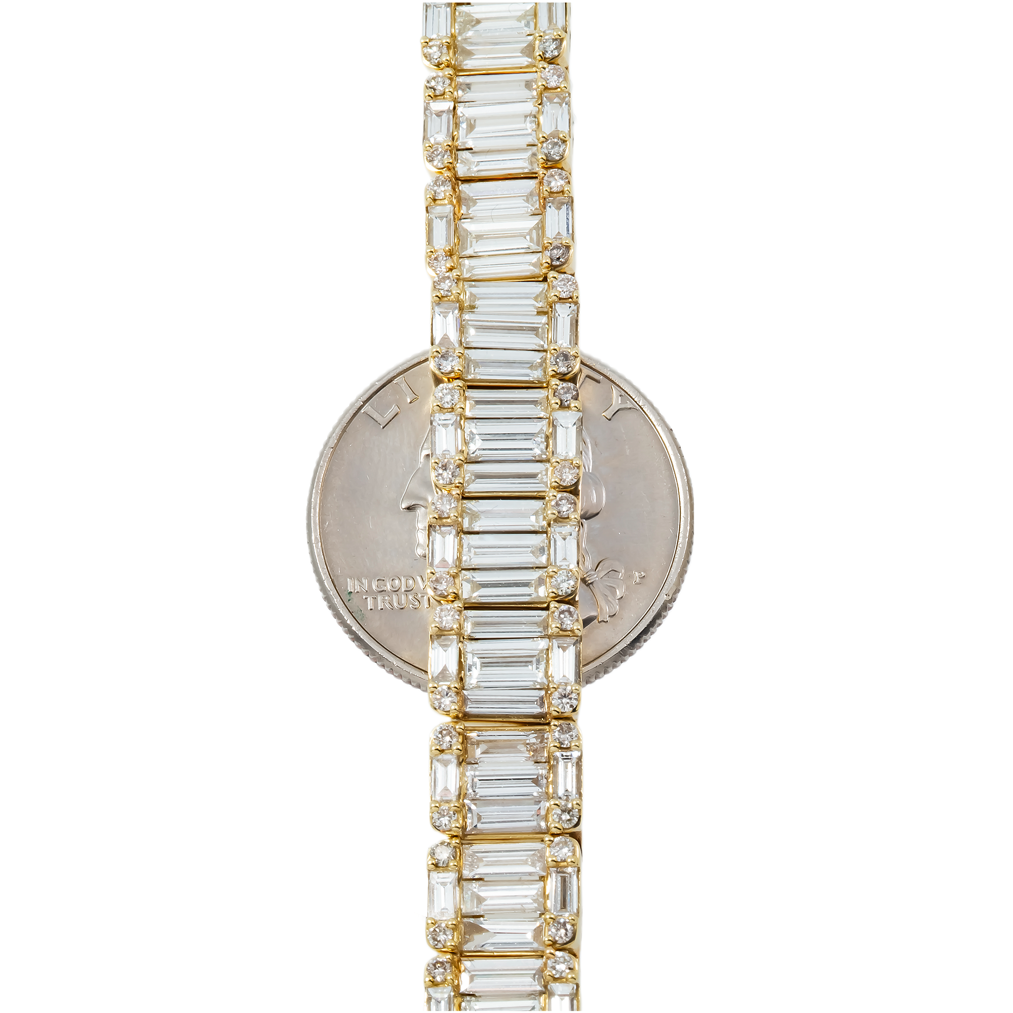 14K GOLD 5MM BAGUETTE AND ROUND DIAMOND CLUSTER CHAIN 46.00 CT