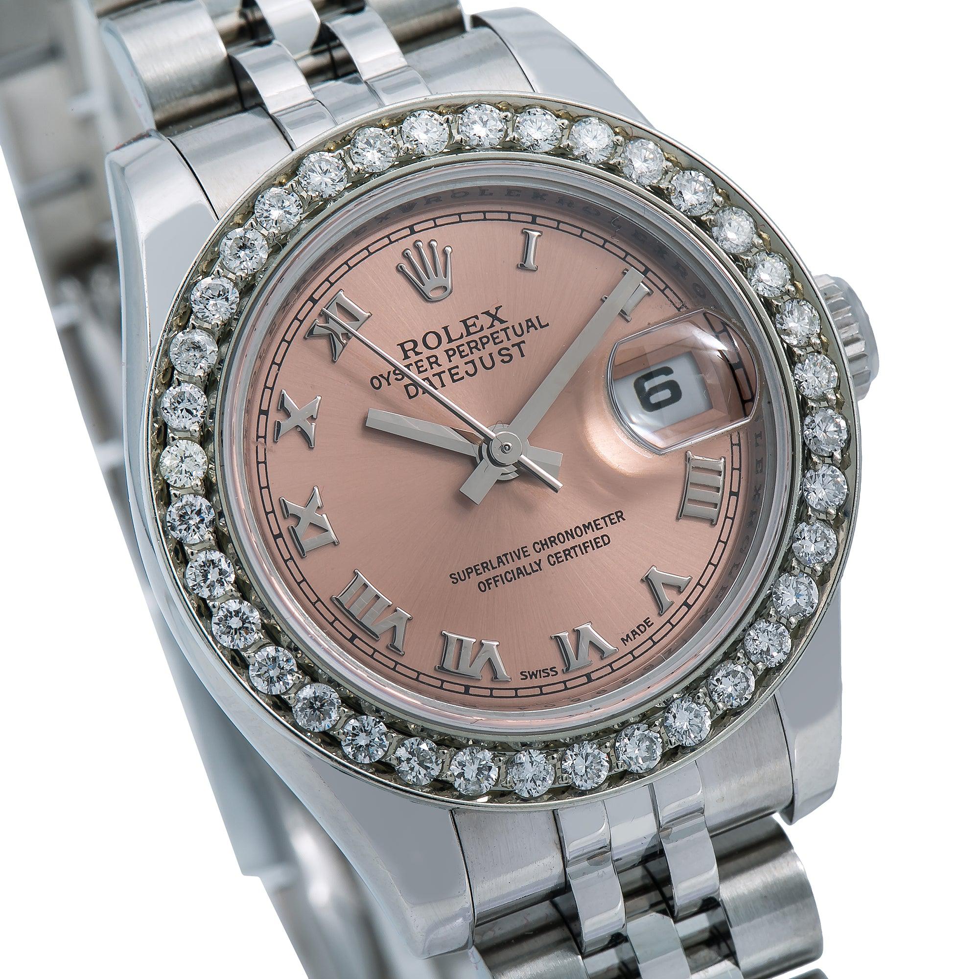 Rolex Datejust 179160 26MM Salmon Roman Dial With 0.80 CT Diamond Bezel