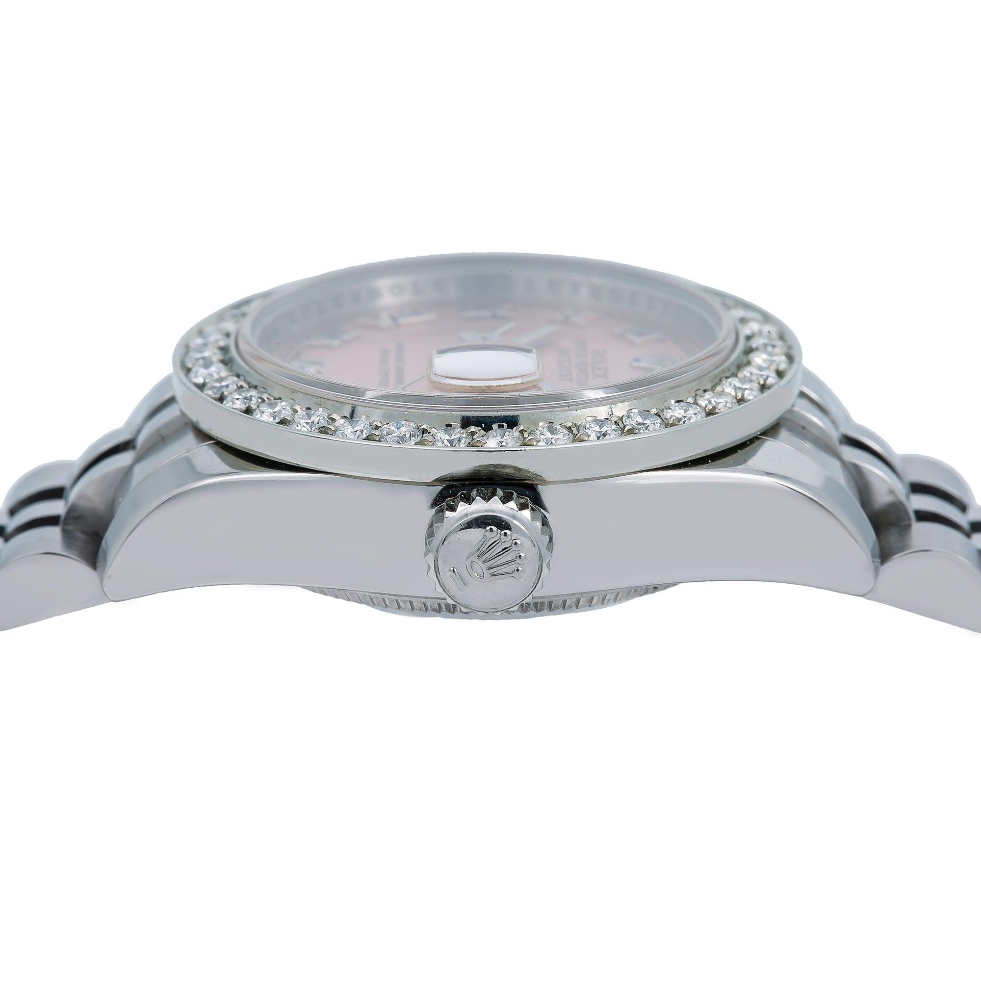 Rolex Datejust 179160 26MM Salmon Roman Dial With 0.80 CT Diamond Bezel