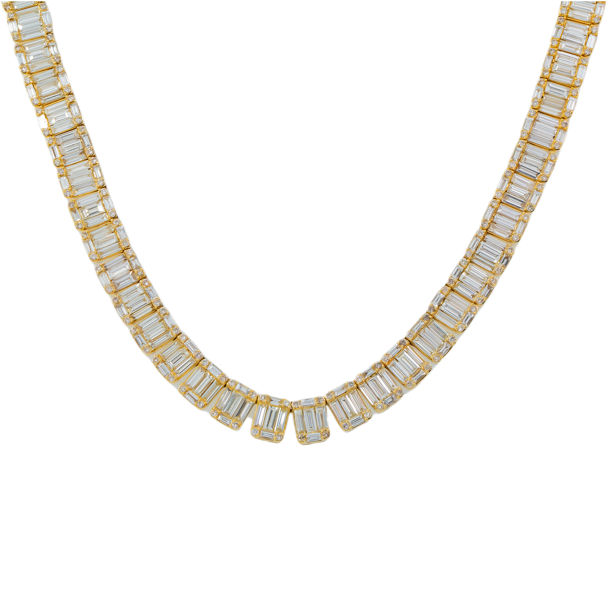 14K GOLD 5MM BAGUETTE AND ROUND DIAMOND CLUSTER CHAIN 46.00 CT