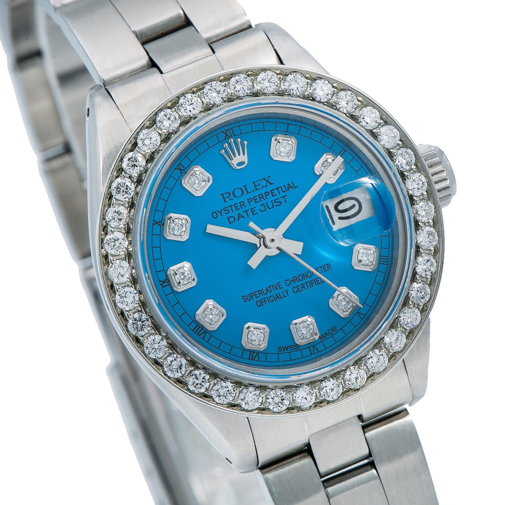 Rolex Datejust Diamond Watch 6916 26mm Blue Diamond Dial With 0.90 CT Diamonds