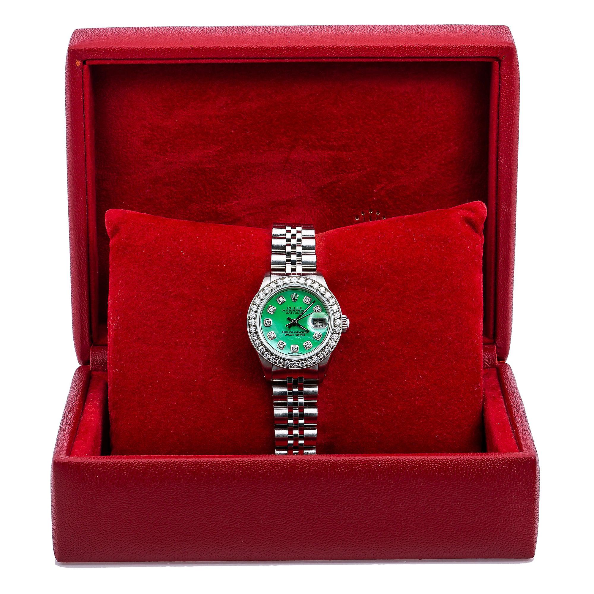 Rolex Lady-Datejust Diamond Watch, 6917 26mm, Green Diamond Dial With 0.90 CT Diamonds