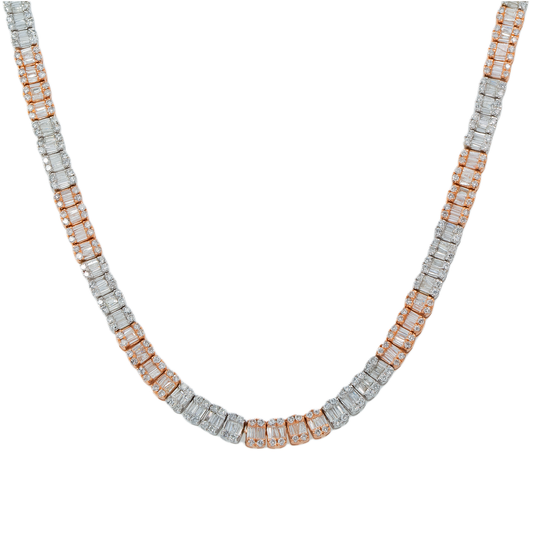10K GOLD TWO TONE BAGUETTE AND ROUND DIAMOND CHAIN 15.75 CT