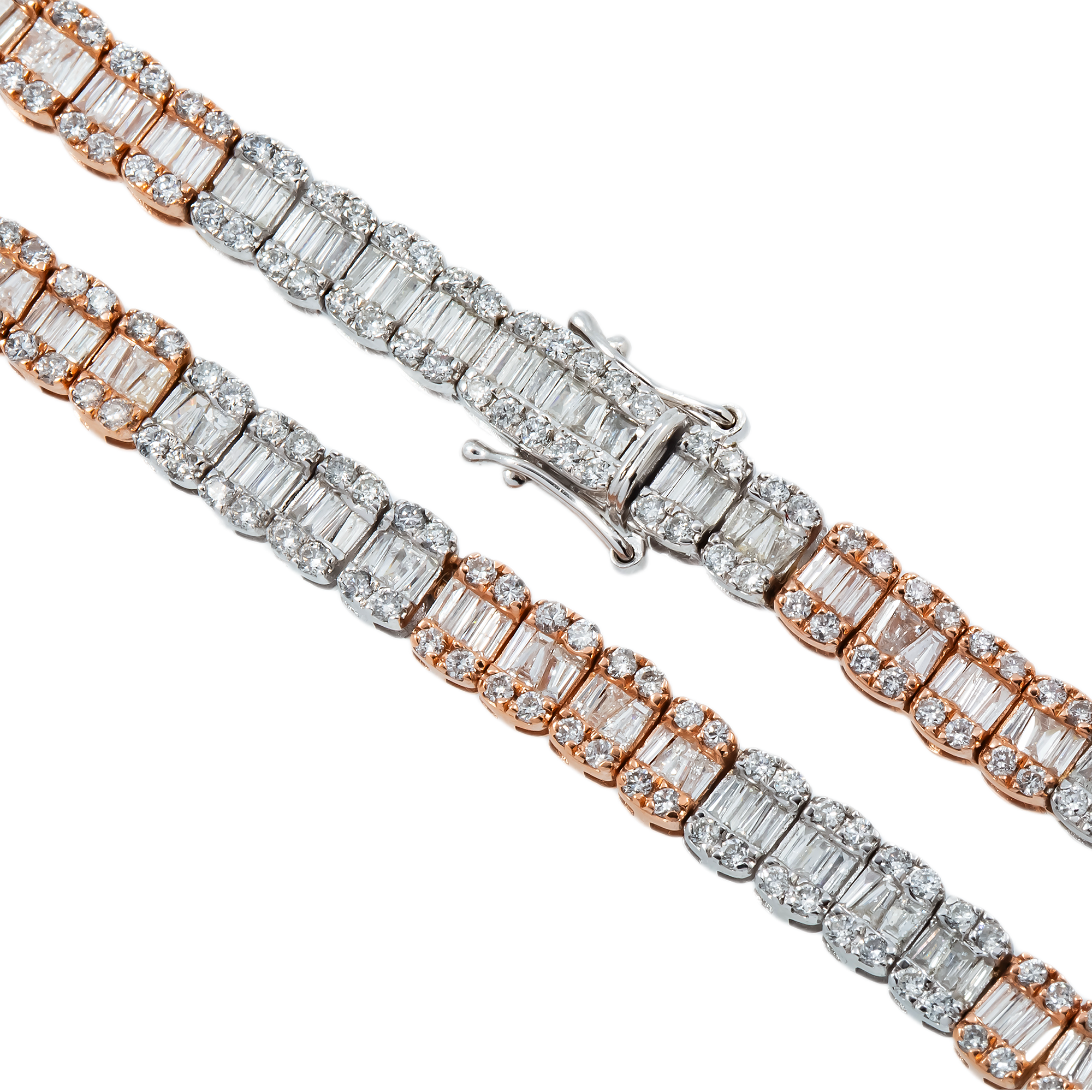 10K GOLD TWO TONE BAGUETTE AND ROUND DIAMOND CHAIN 15.75 CT