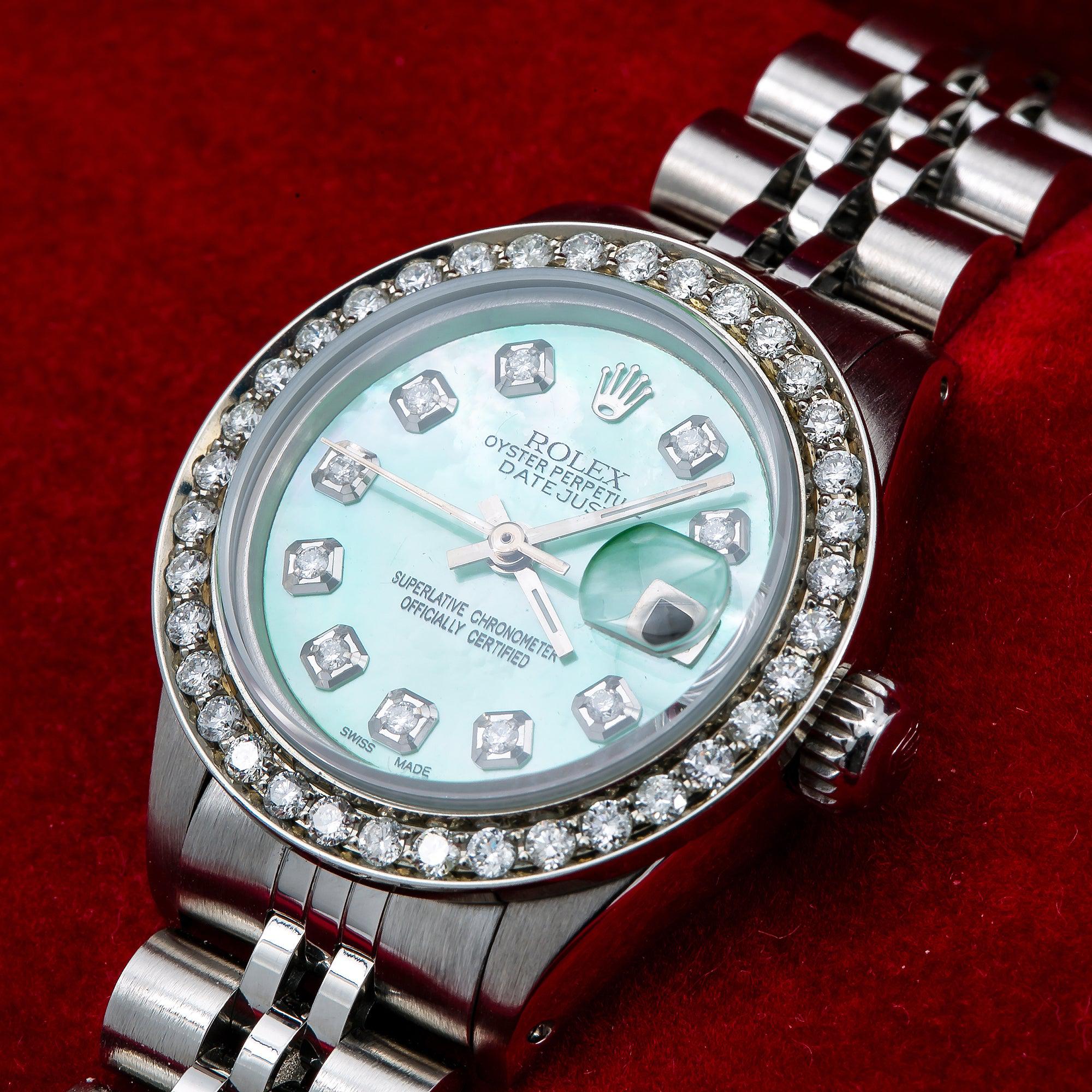 Rolex Lady-Datejust Diamond Watch, 6917 26mm, Green Diamond Dial With 0.90 CT Diamonds