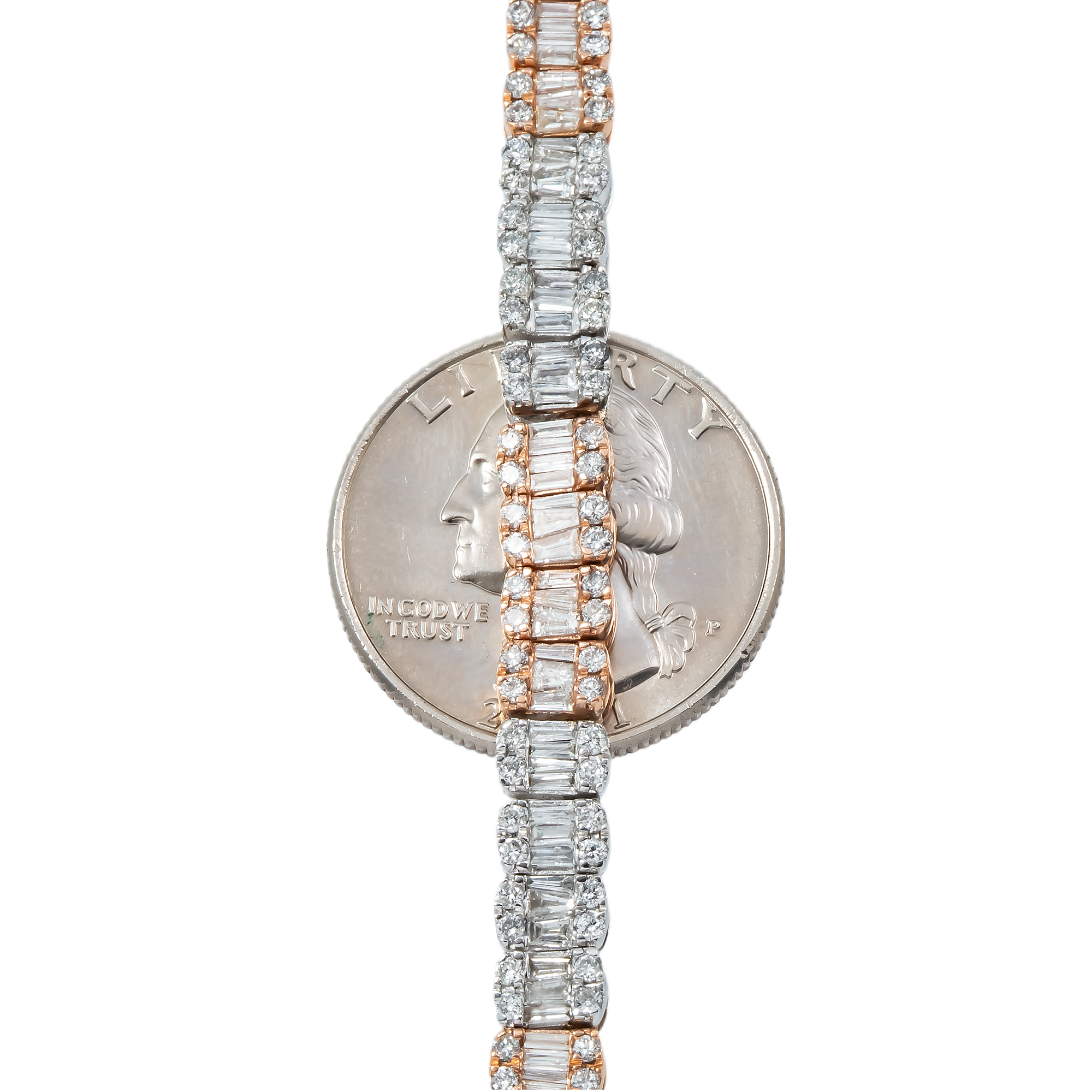 10K GOLD TWO TONE BAGUETTE AND ROUND DIAMOND CHAIN 15.75 CT