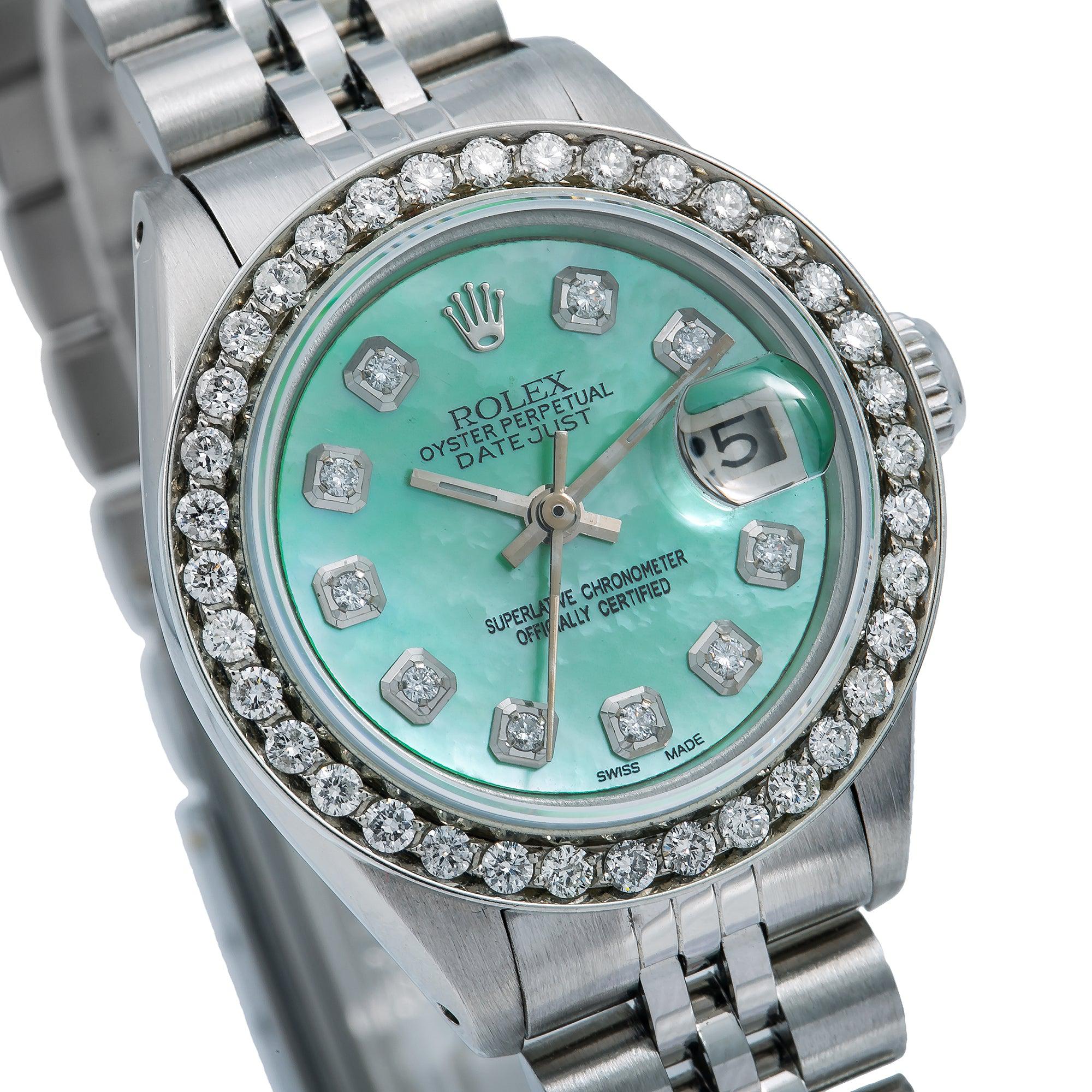 Rolex Lady-Datejust Diamond Watch, 6917 26mm, Green Diamond Dial With 0.90 CT Diamonds