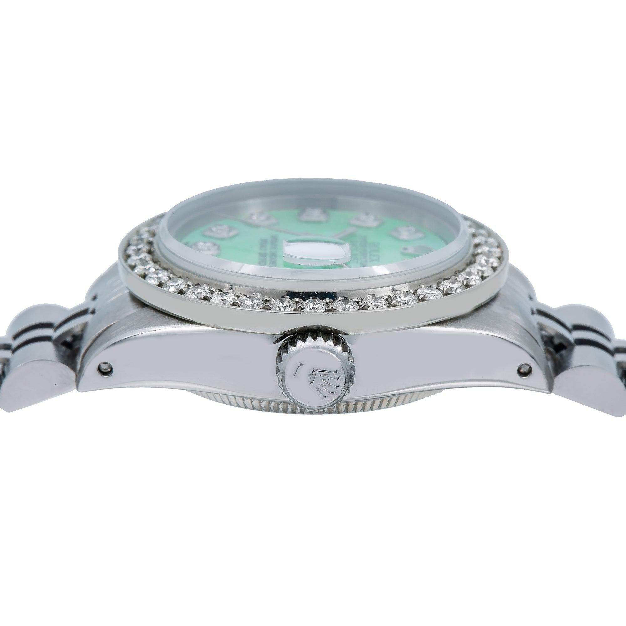 Rolex Lady-Datejust Diamond Watch, 6917 26mm, Green Diamond Dial With 0.90 CT Diamonds