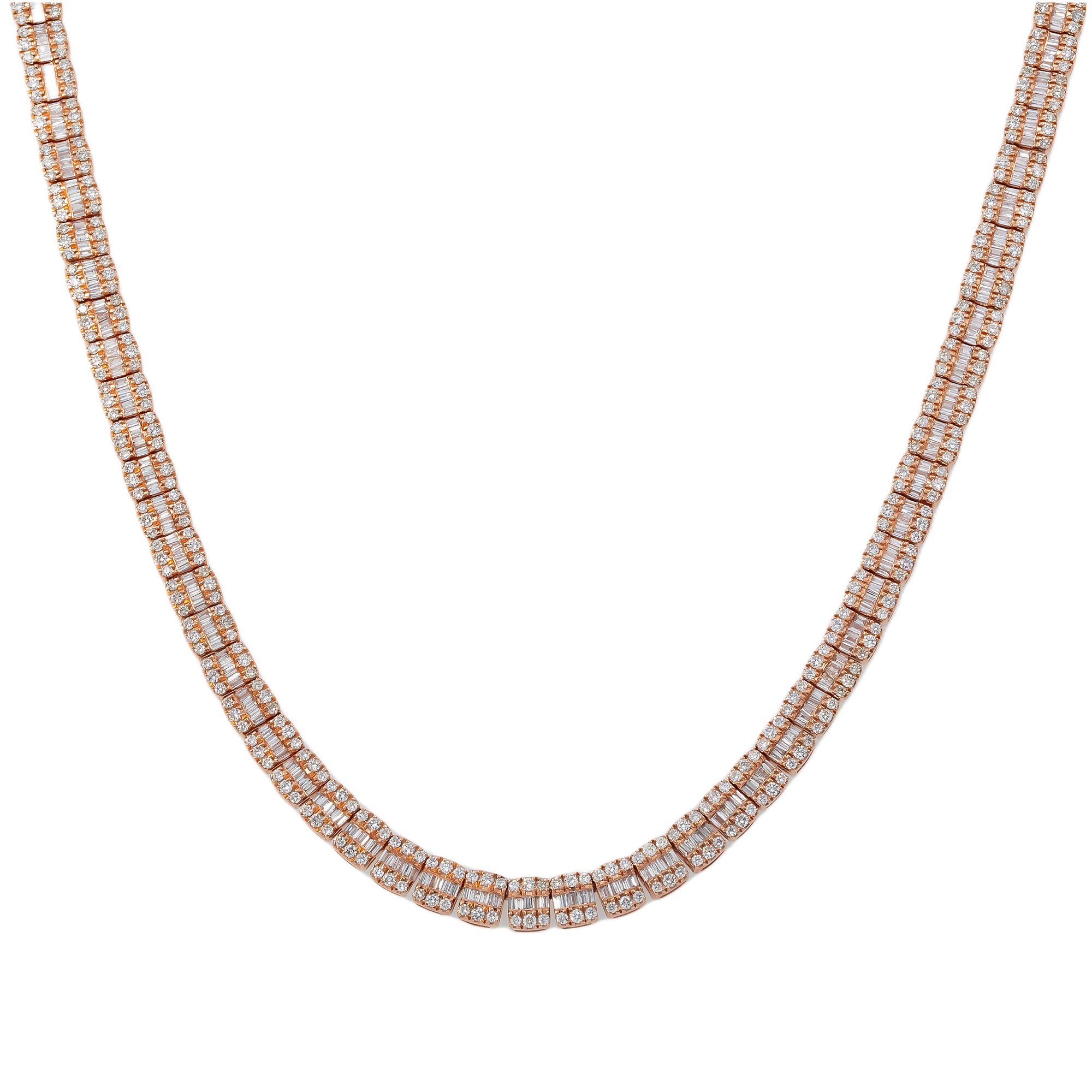 10K GOLD 5MM BAGUETTE AND ROUND DIAMOND CHAIN 10.64 CT