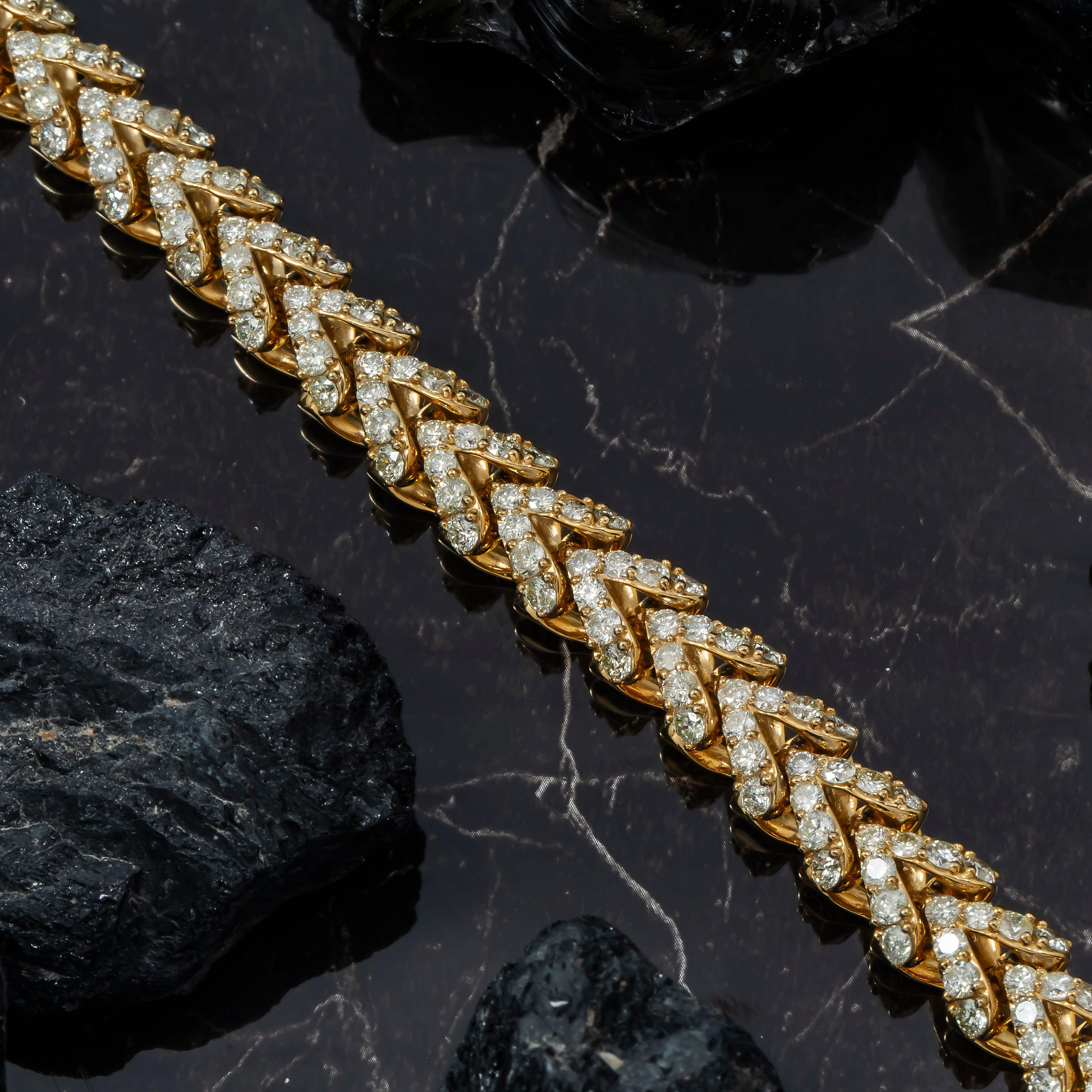 10K GOLD 10MM ROUND DIAMONDS MILLENNIUM FRANCO LINK BRACELET 13.00 CT