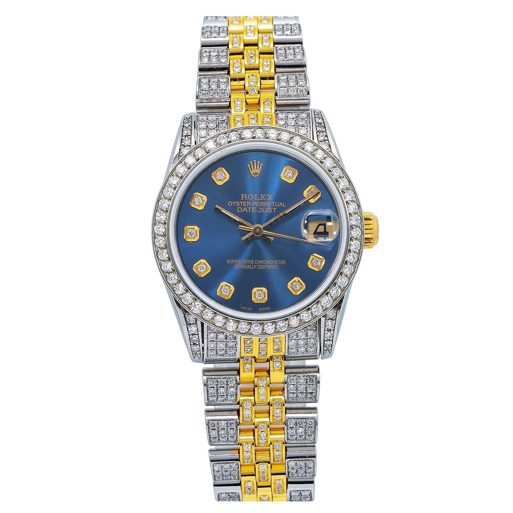 Rolex Datejust 31MM 6824 Blue Diamond Dial Diamond Bezel Two Tone Full Diamond Jubilee Bracelet