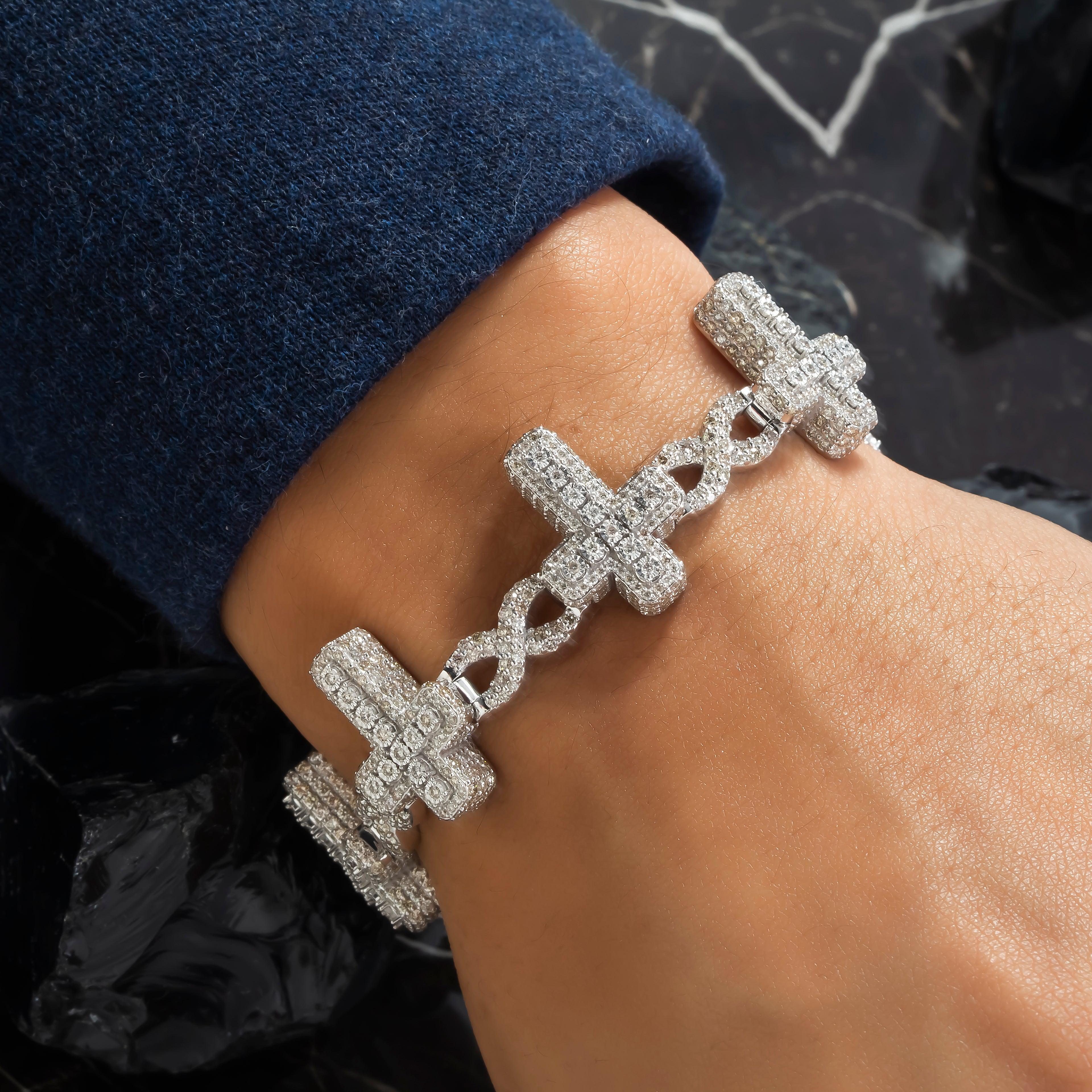 10K GOLD ROUND DIAMONDS CROSS INFINITY CHAIN BRACELET 13.29 CT