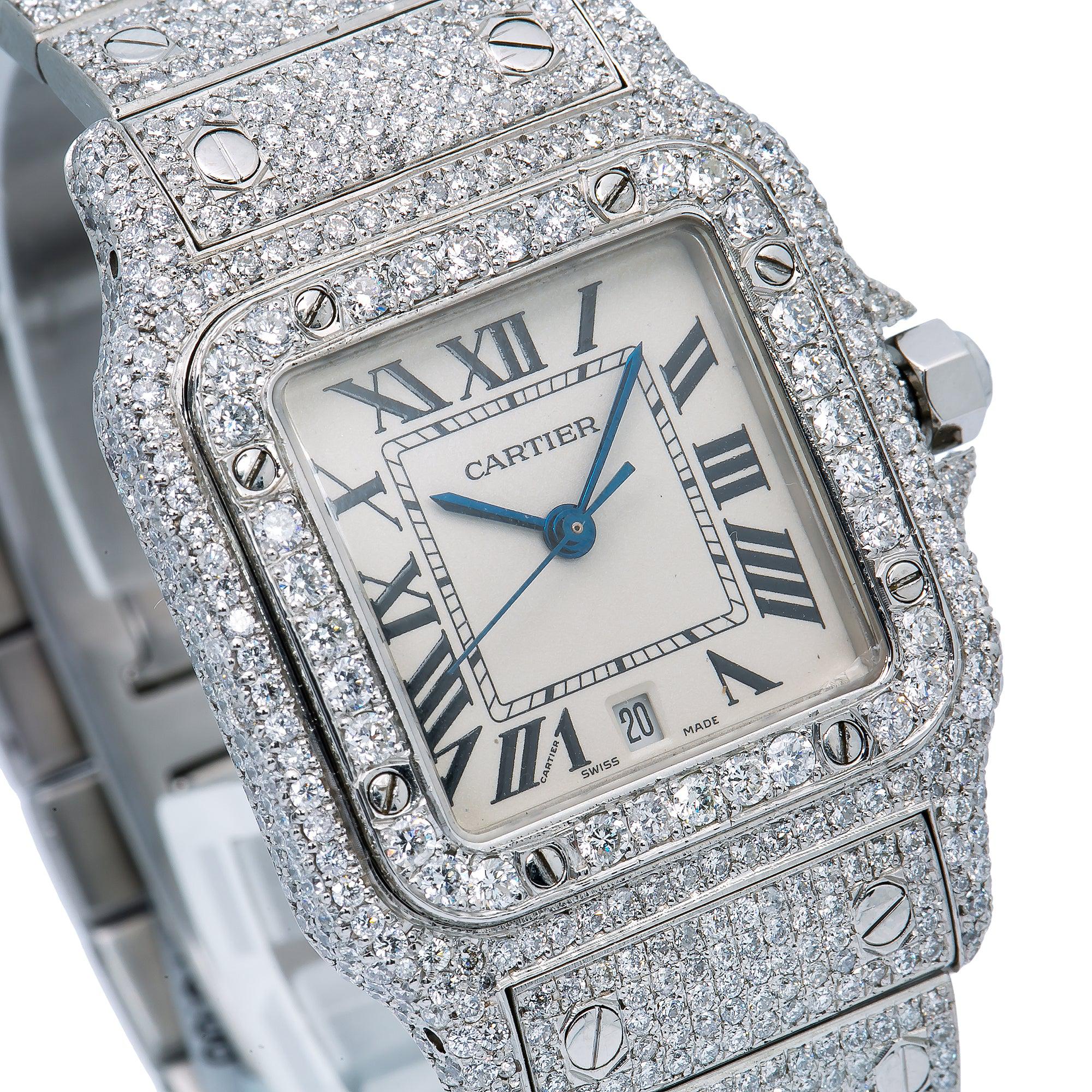 Diamond Cartier Santos Galbée White Dial 29mm With Stainless Steel Bracelet