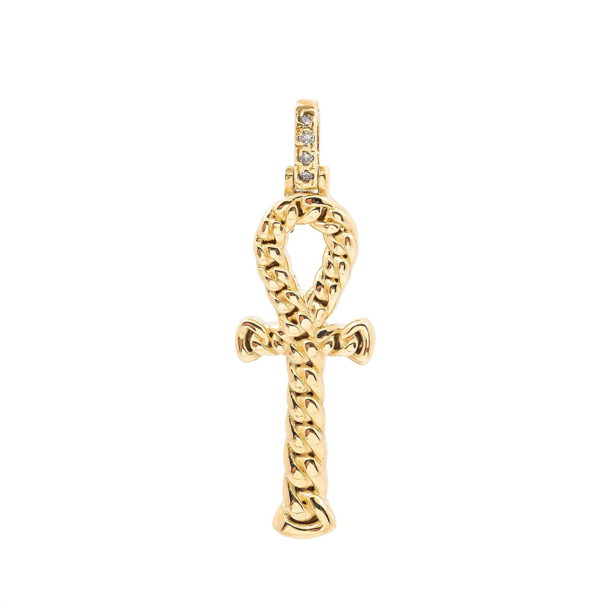 Unisex 14K Yellow Gold Cross Pendant with 0.05 CT Diamonds