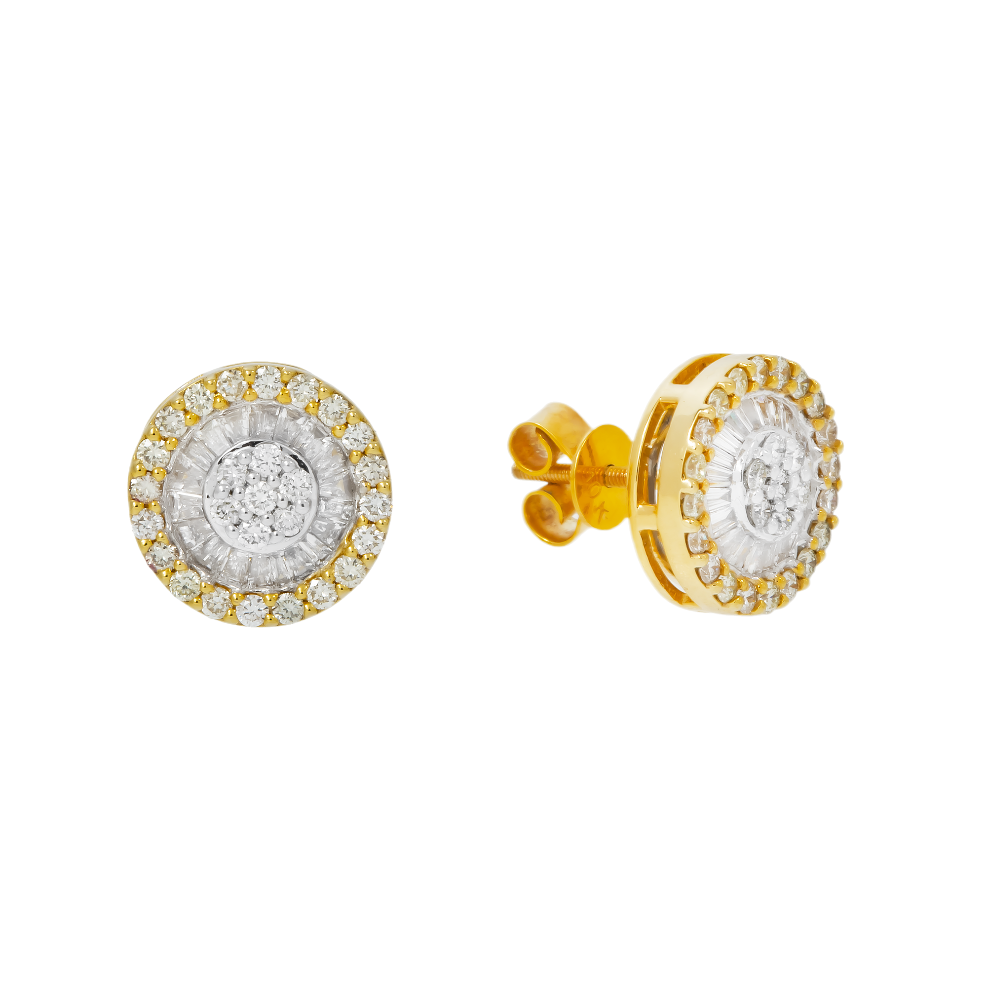 10K GOLD BAGUETTE AND ROUND DIAMOND CIRCLE EARRINGS 1.30 CTW