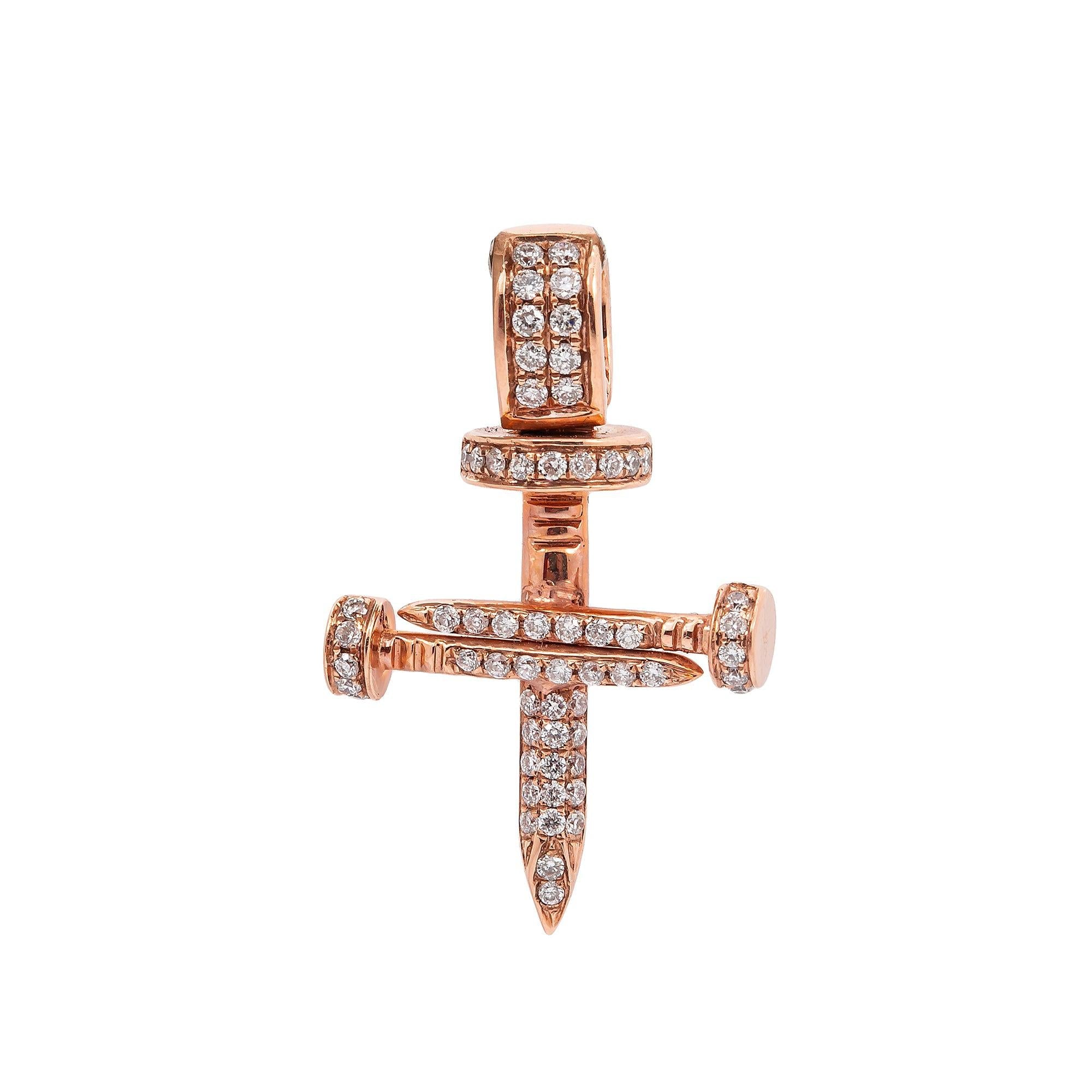 Unisex 14K Rose Gold Cross Pendant with 0.26 CT Diamonds