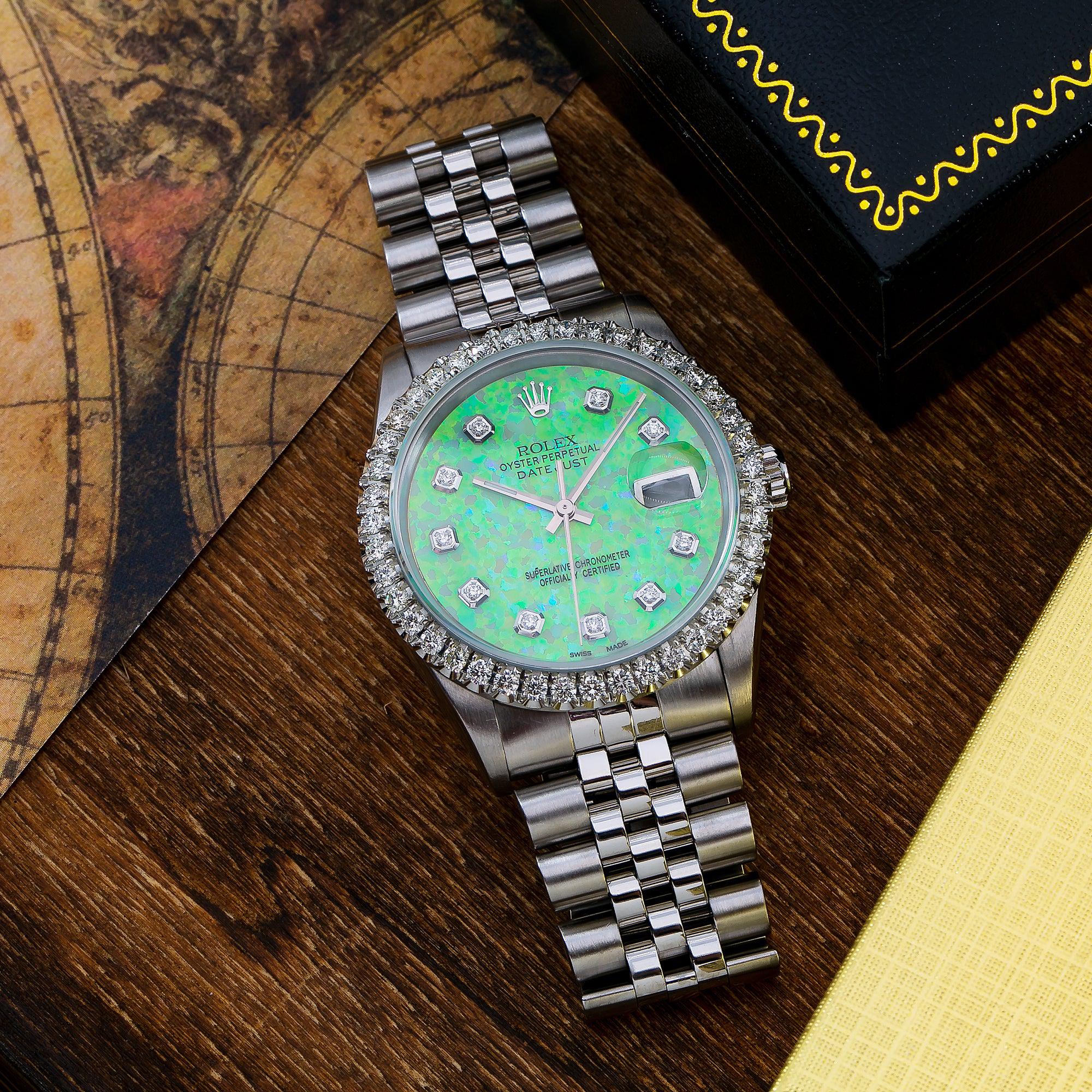 Rolex Datejust 16220 36MM Green Diamond Dial With Stainless Steel Bracelet